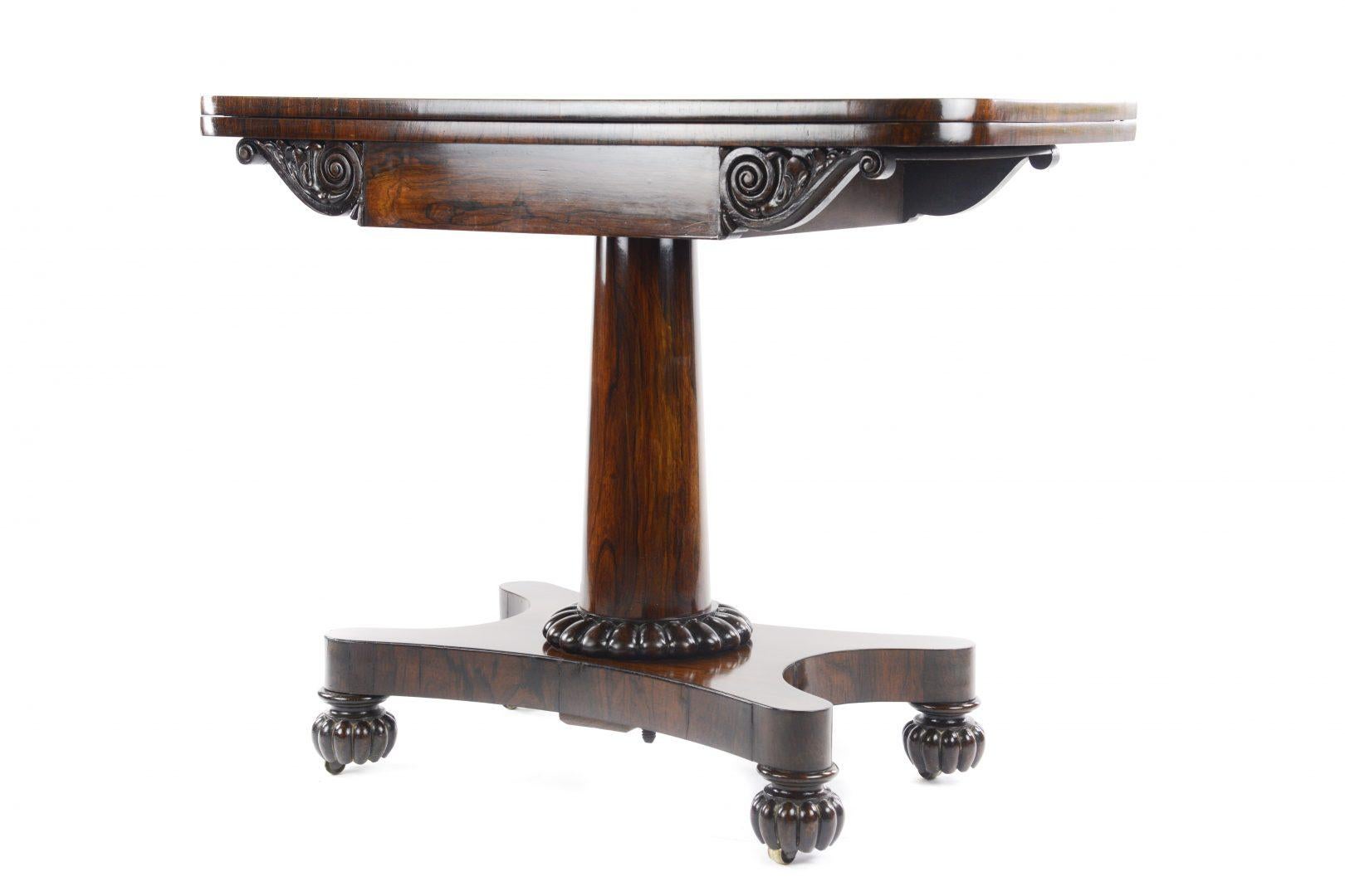 19th Century  Regency Rosewood Fold-Over Top with D End Card Table Attributed to Gillows
