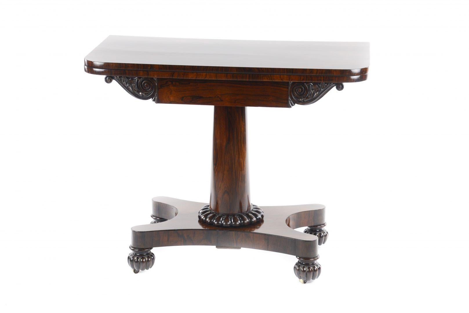  Regency Rosewood Fold-Over Top with D End Card Table Attributed to Gillows 1