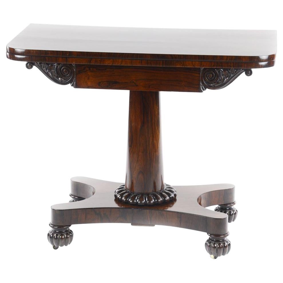  Regency Rosewood Fold-Over Top with D End Card Table Attributed to Gillows