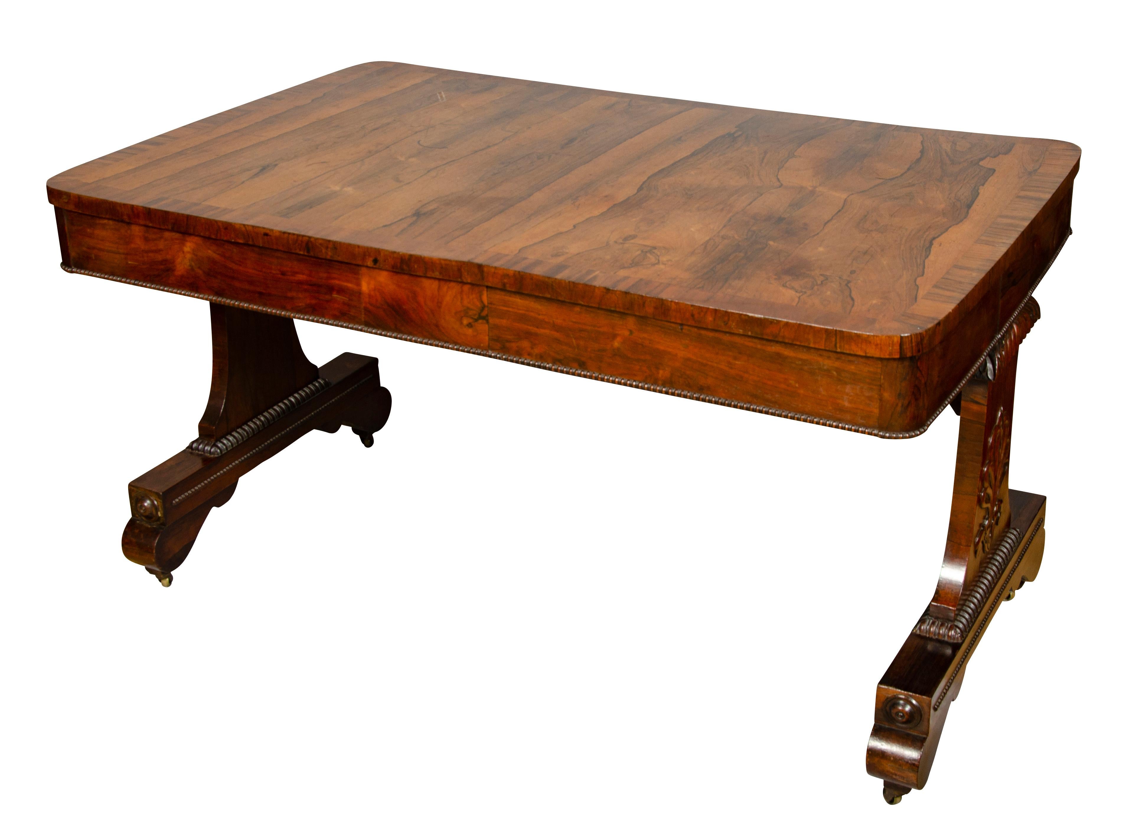 Regency Rosewood Library Table In Good Condition For Sale In Essex, MA