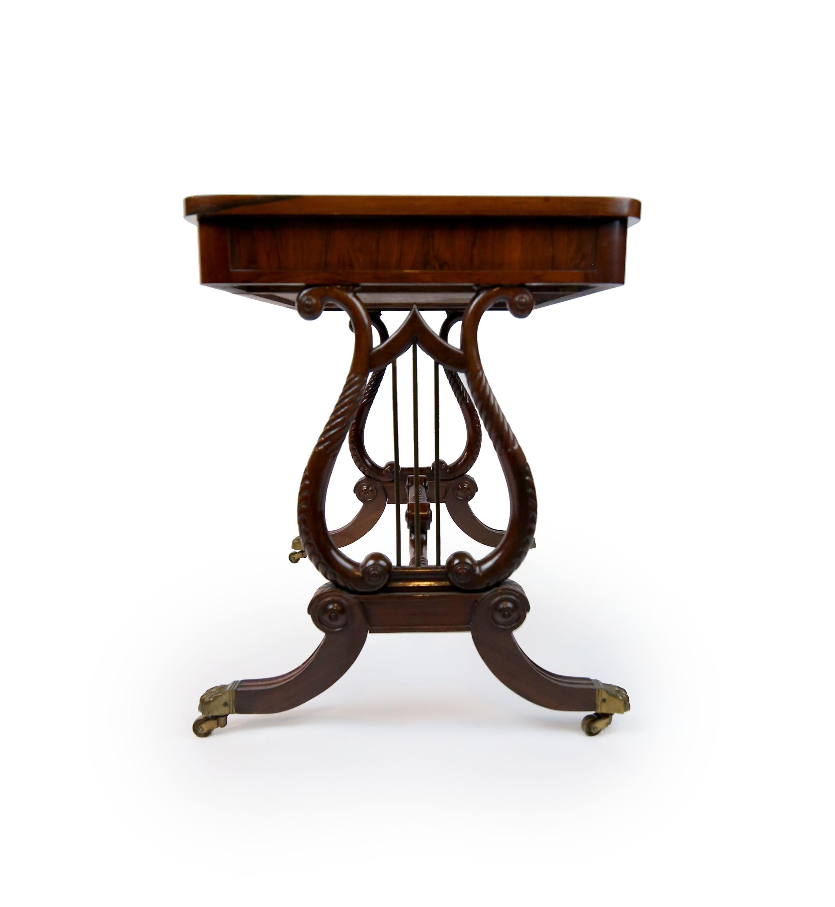 American Regency Rosewood Library Table with Lyre Base For Sale
