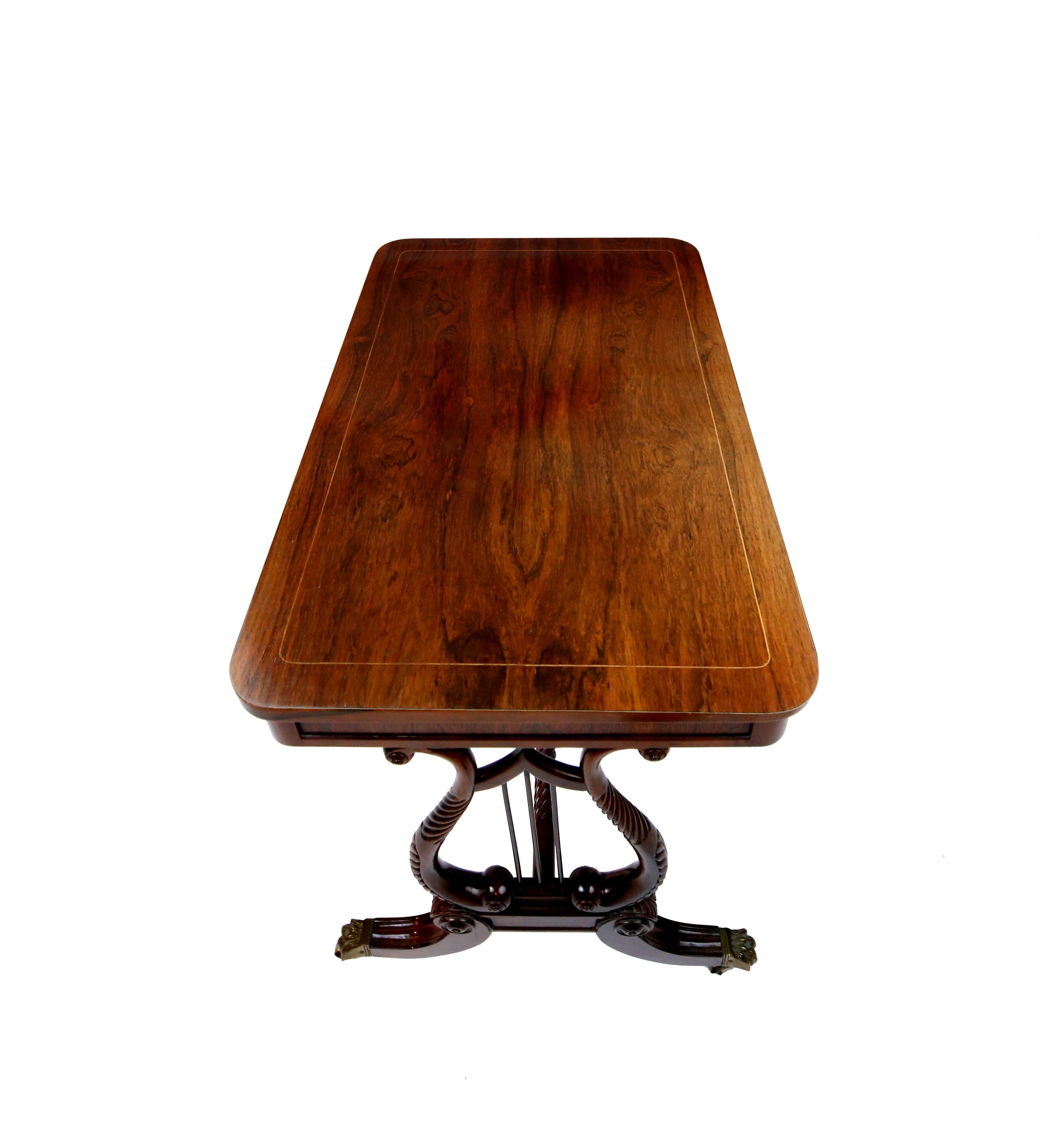 Regency Rosewood Library Table with Lyre Base In Excellent Condition For Sale In Brooklyn, NY