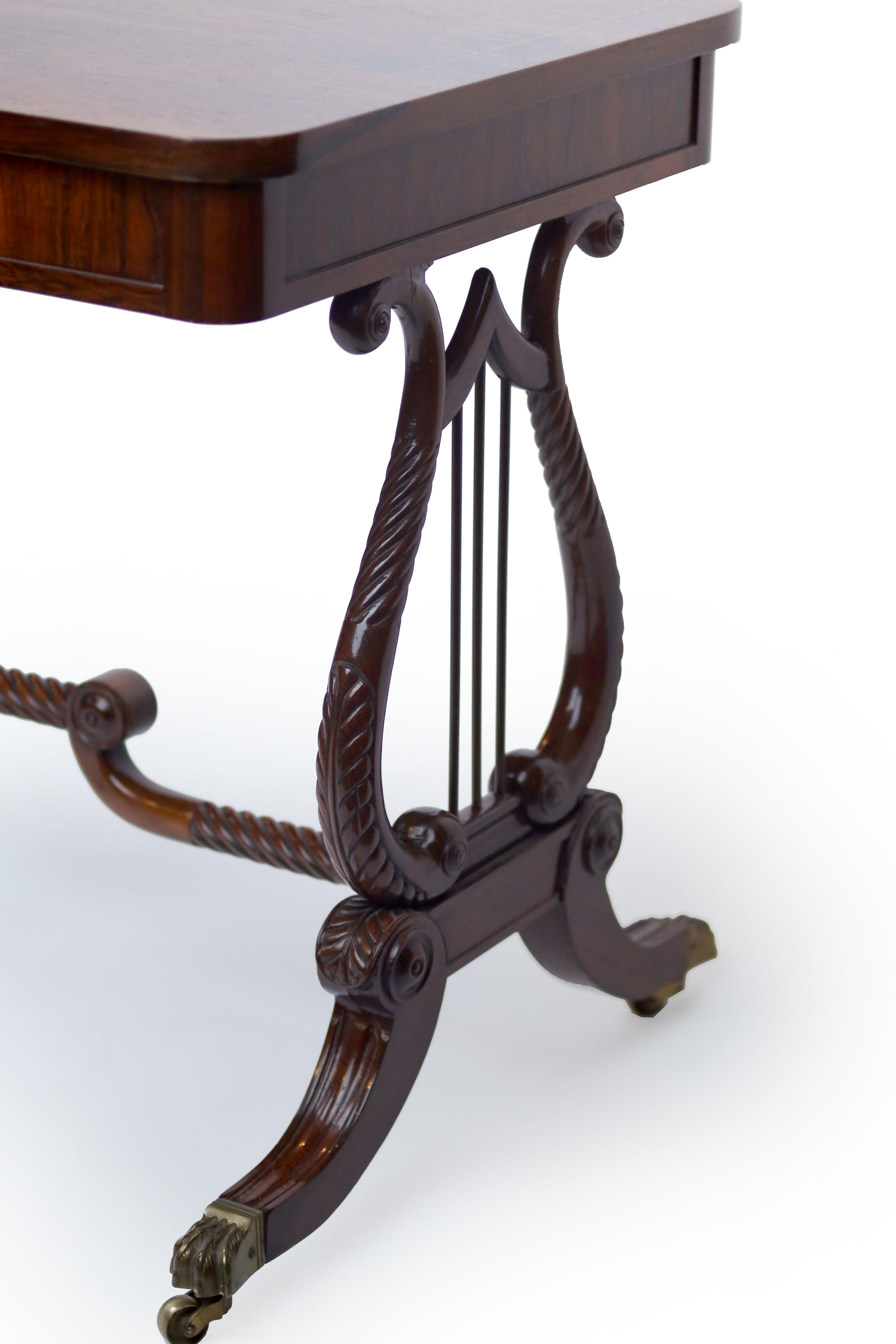 Mid-20th Century Regency Rosewood Library Table with Lyre Base For Sale