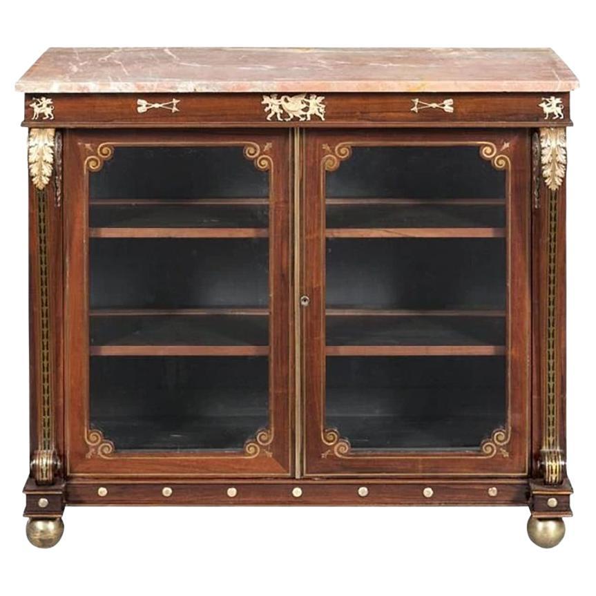 Regency Style Rosewood Console with Green MarbleTop Drawer and