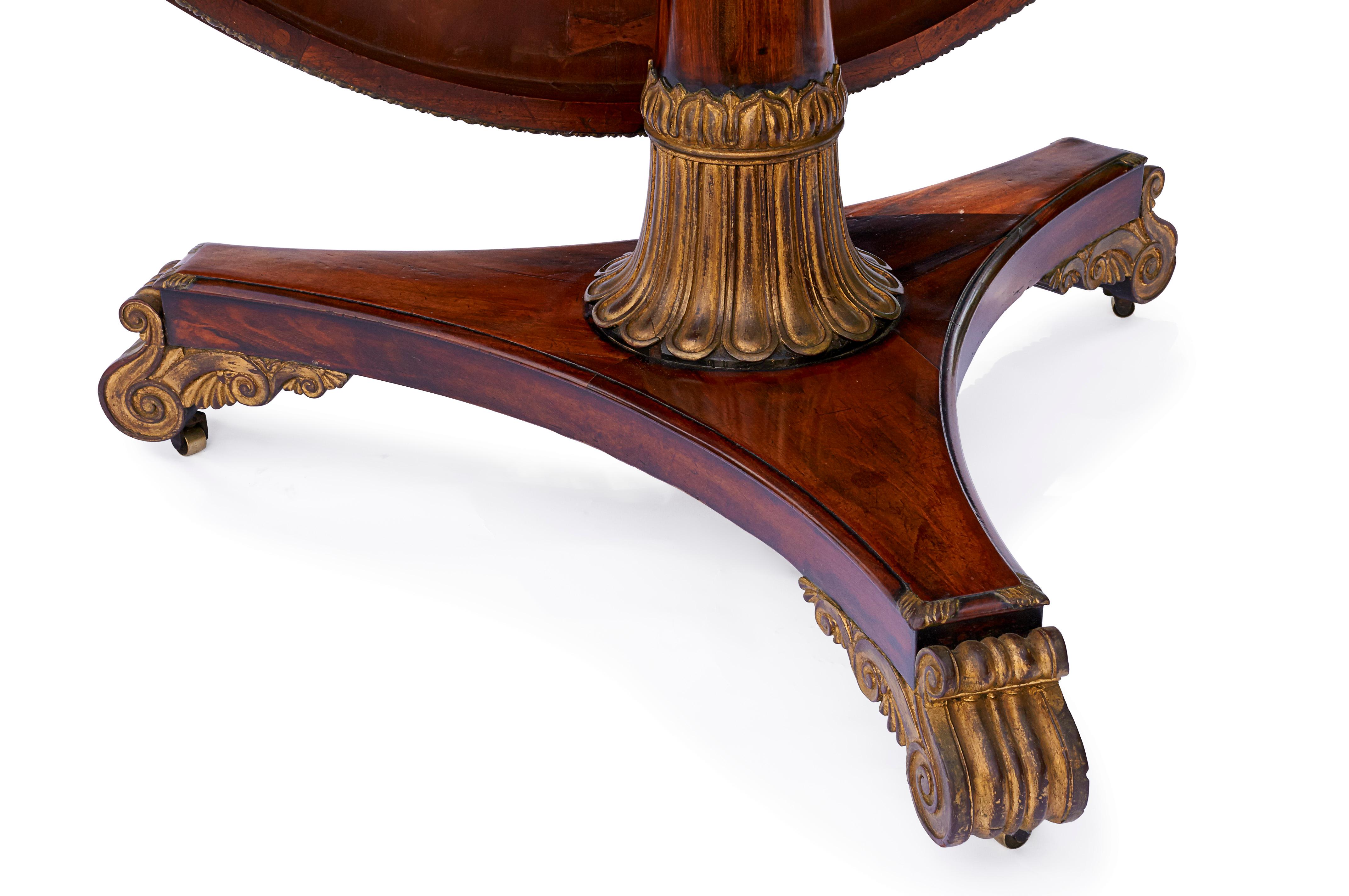 Gilt Regency Rosewood Pedestal Table For Sale