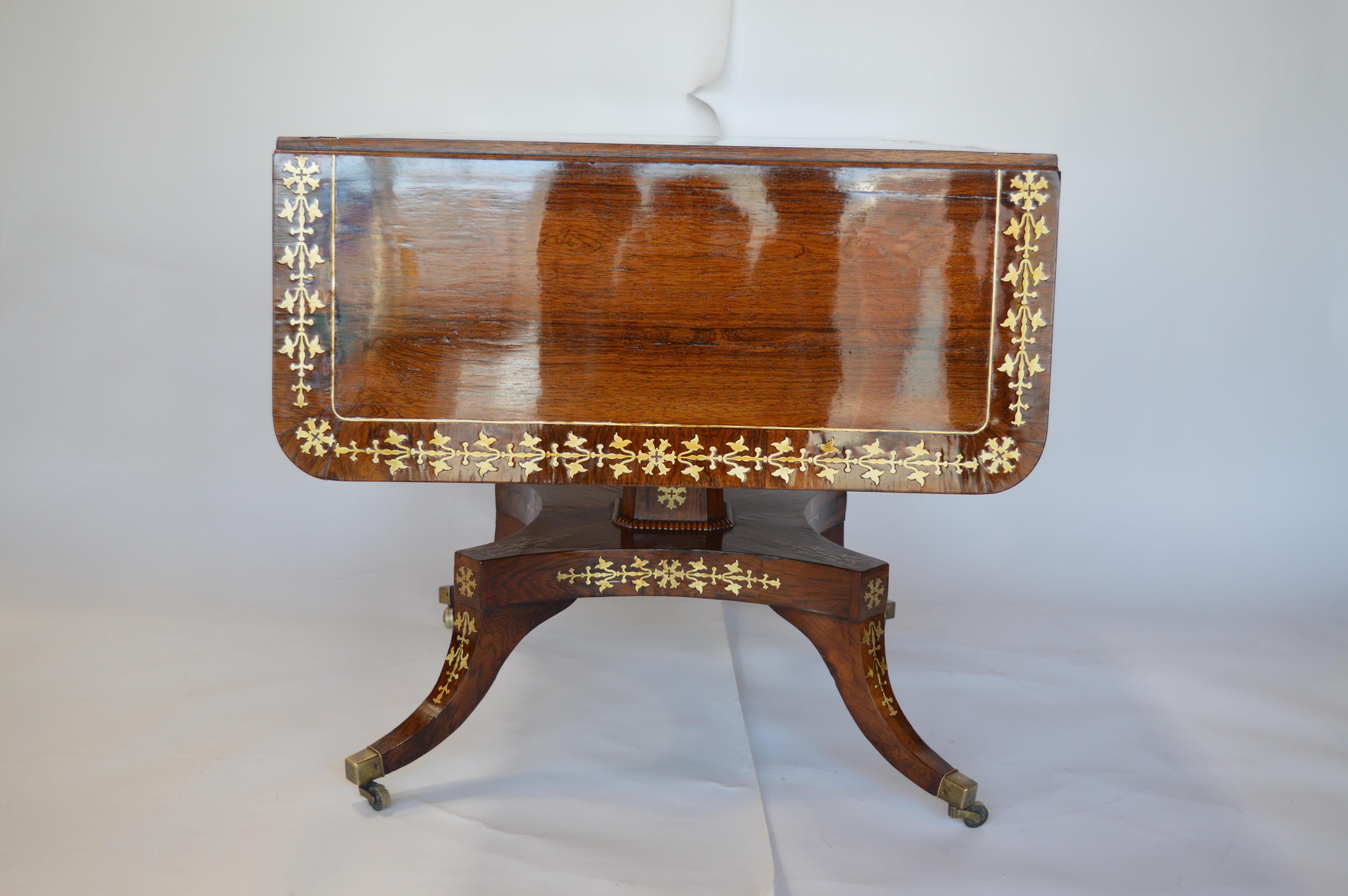 Regency Rosewood Pedestal Table with Brass Inlaid For Sale 5