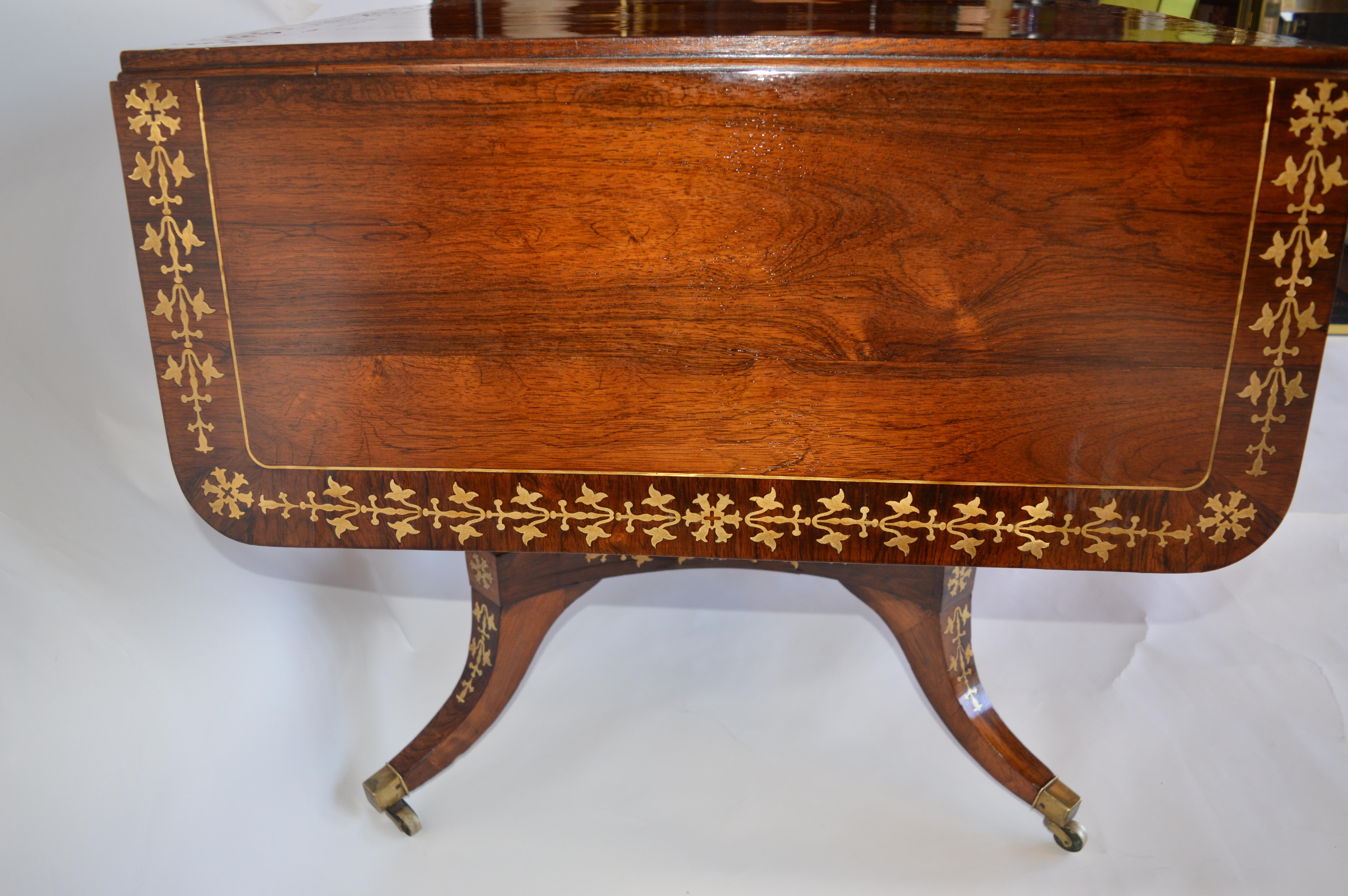 Regency Rosewood Pedestal Table with Brass Inlaid For Sale 9