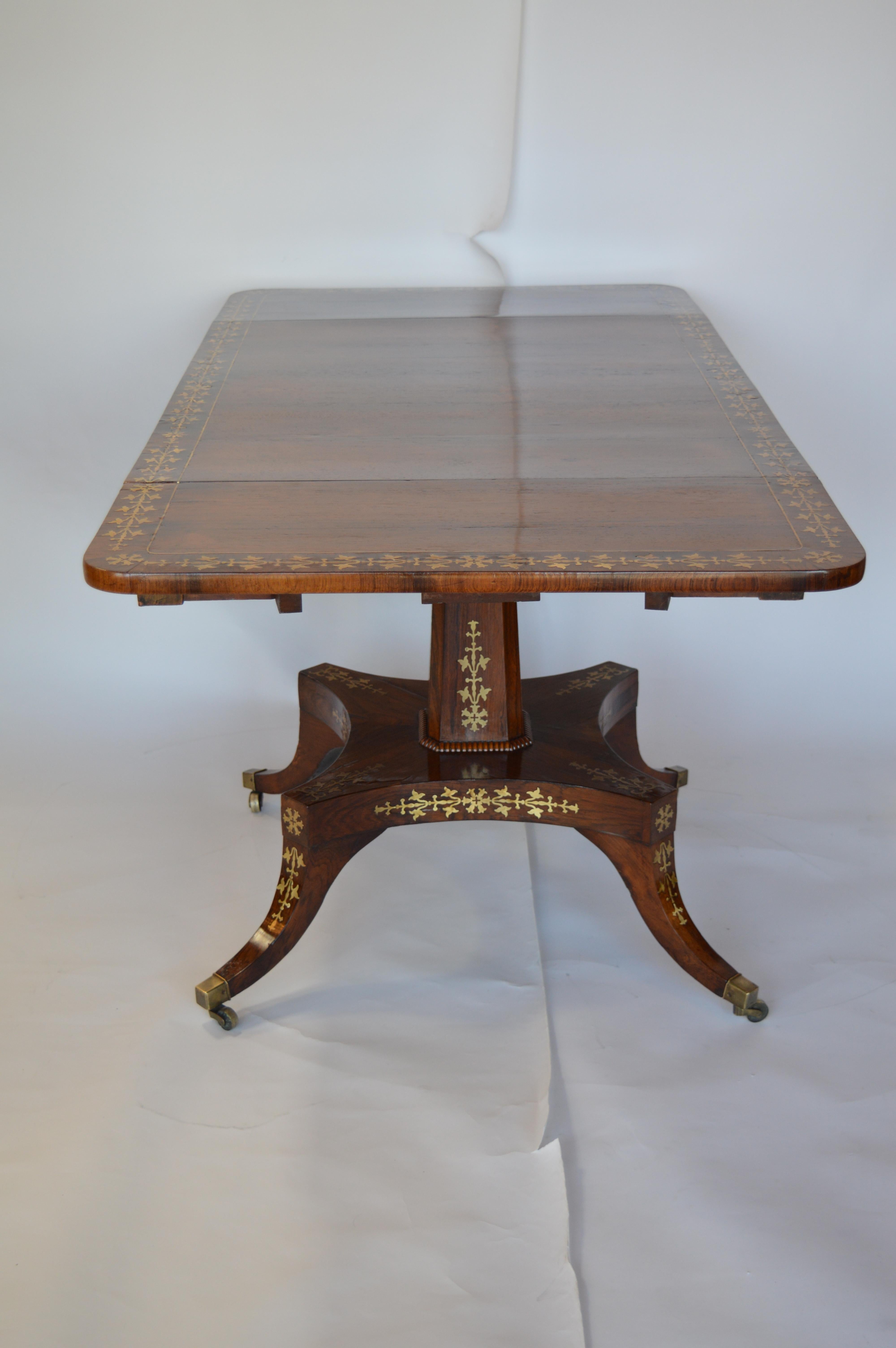 Regency Rosewood Pedestal Table with Brass Inlaid For Sale 2
