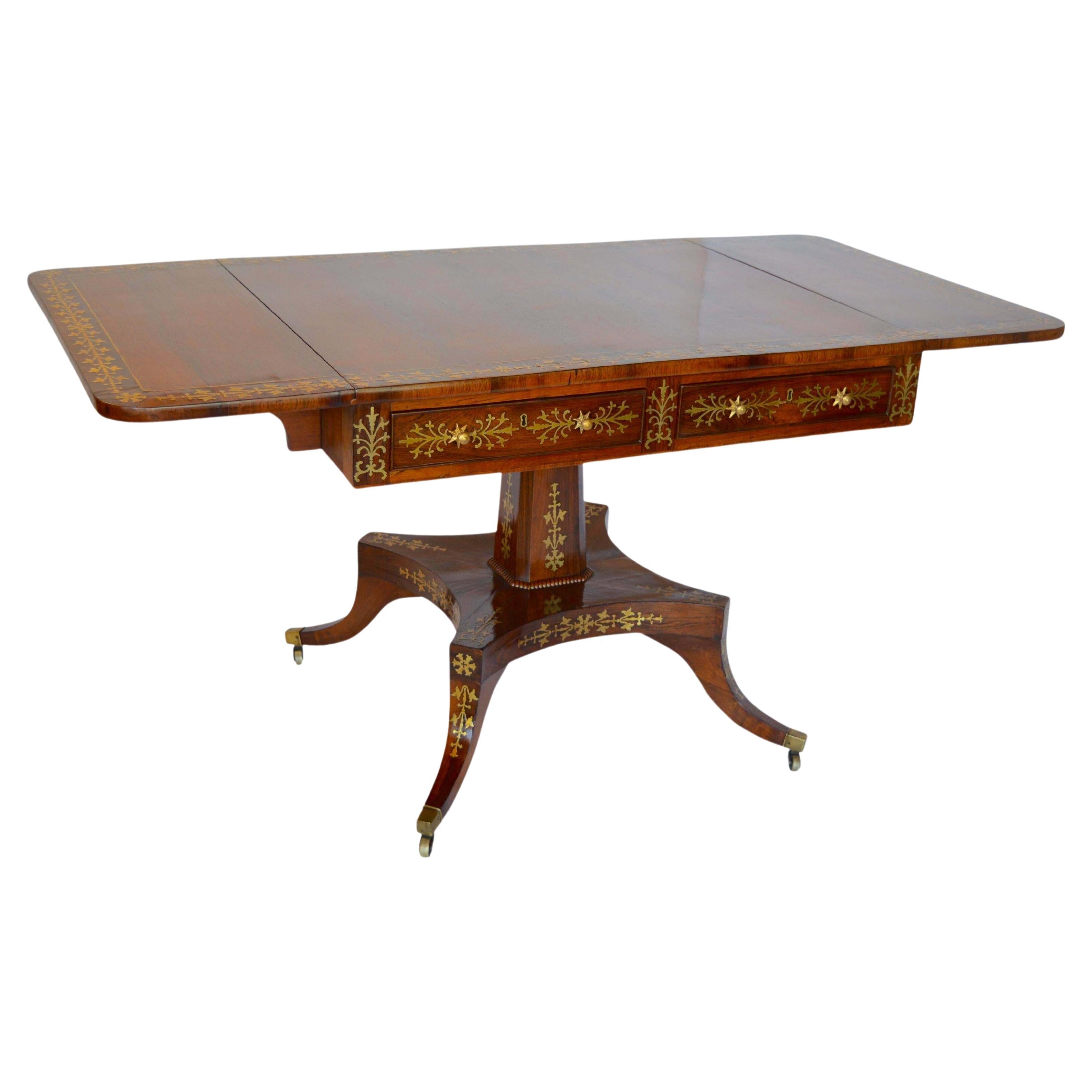 Regency Rosewood Pedestal Table with Brass Inlaid