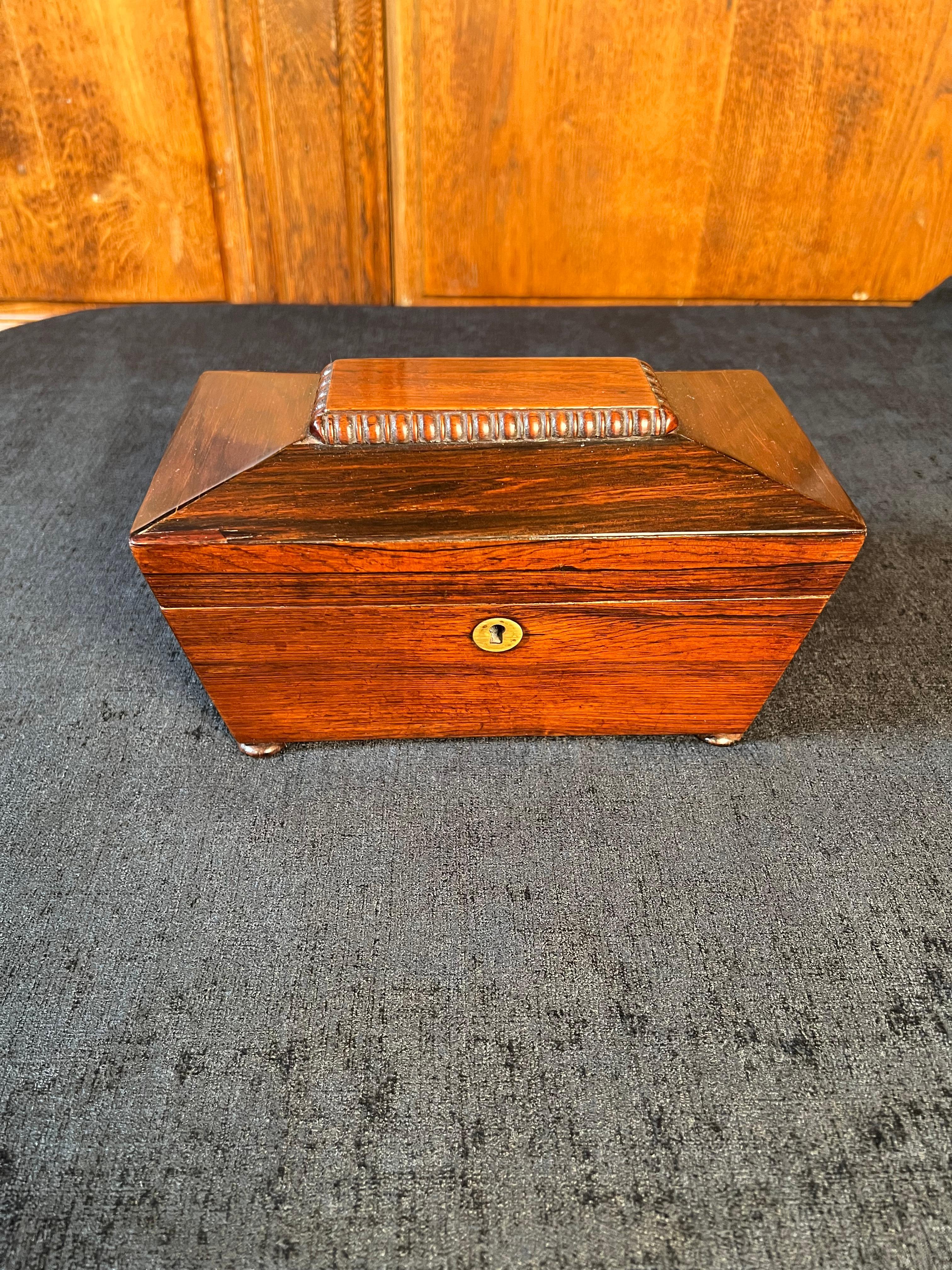 Polished Regency Rosewood Sarcophagus Form Tea Caddy For Sale