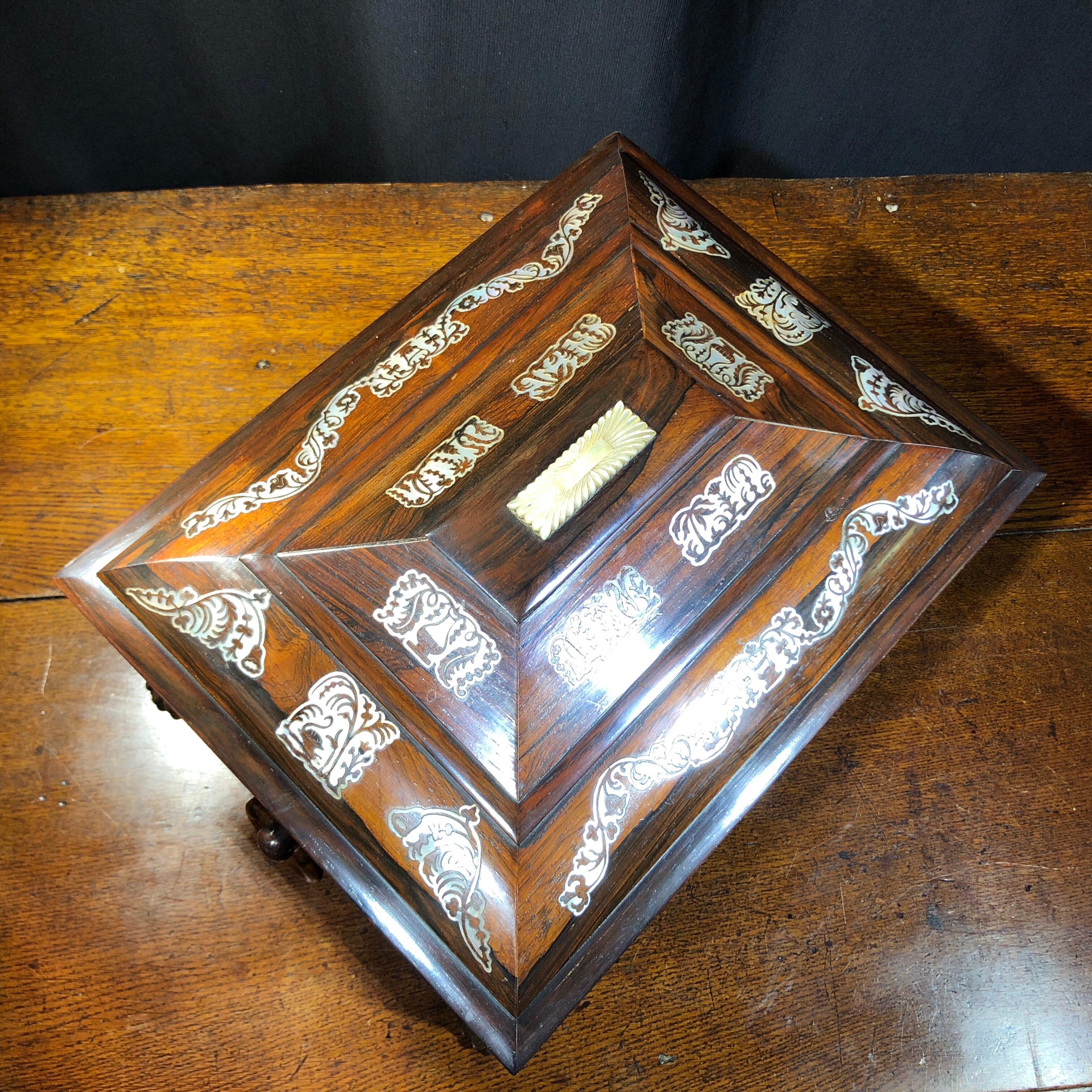 Regency Rosewood Sarcophagus Shape Sewing Box with Contents, Musical Works, 1825 For Sale 4