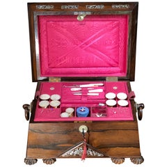 Regency Rosewood Sarcophagus Shape Sewing Box with Contents, Musical Works, 1825