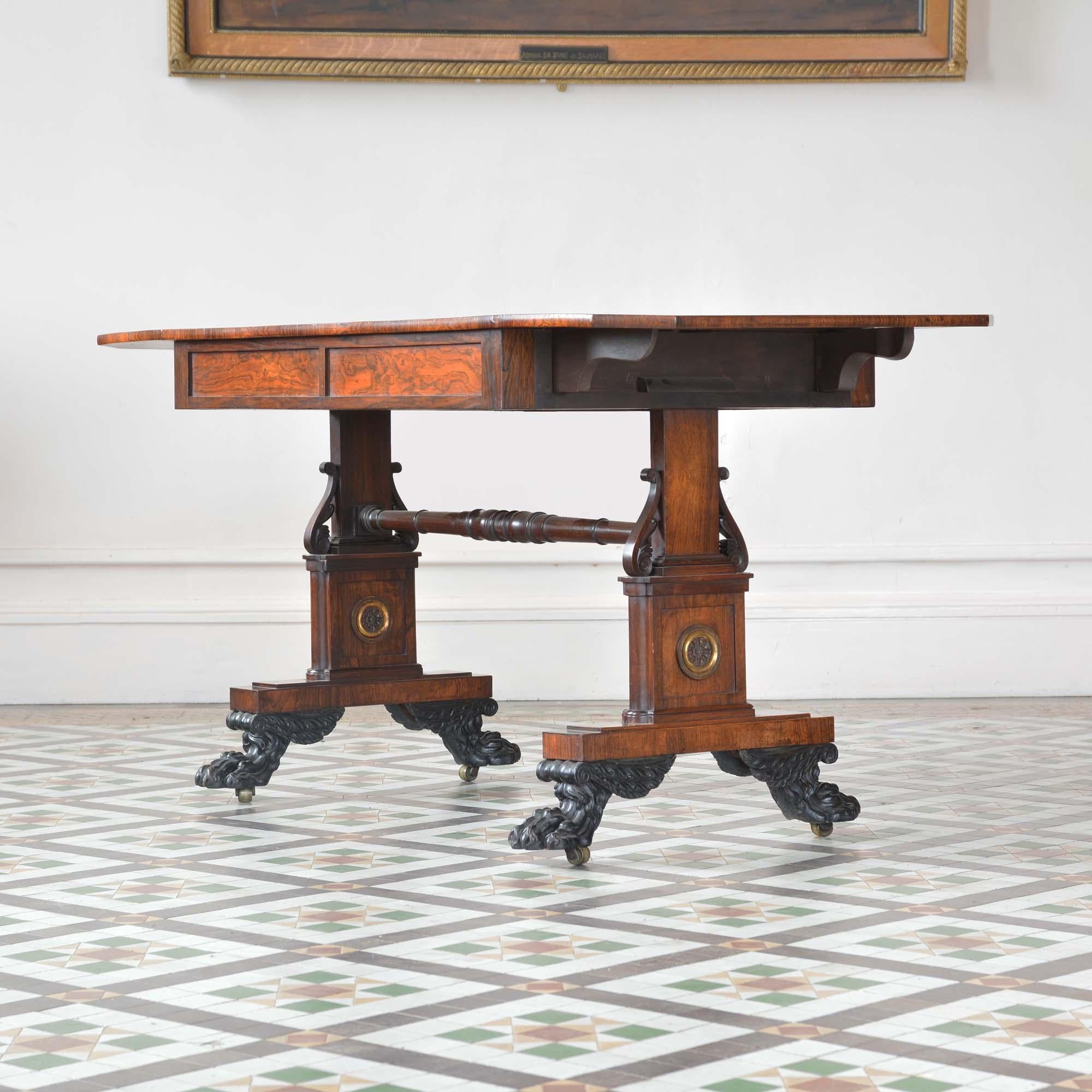 Early 19th Century Regency Rosewood Sofa Table by William Wilkinson of Ludgate Hill For Sale