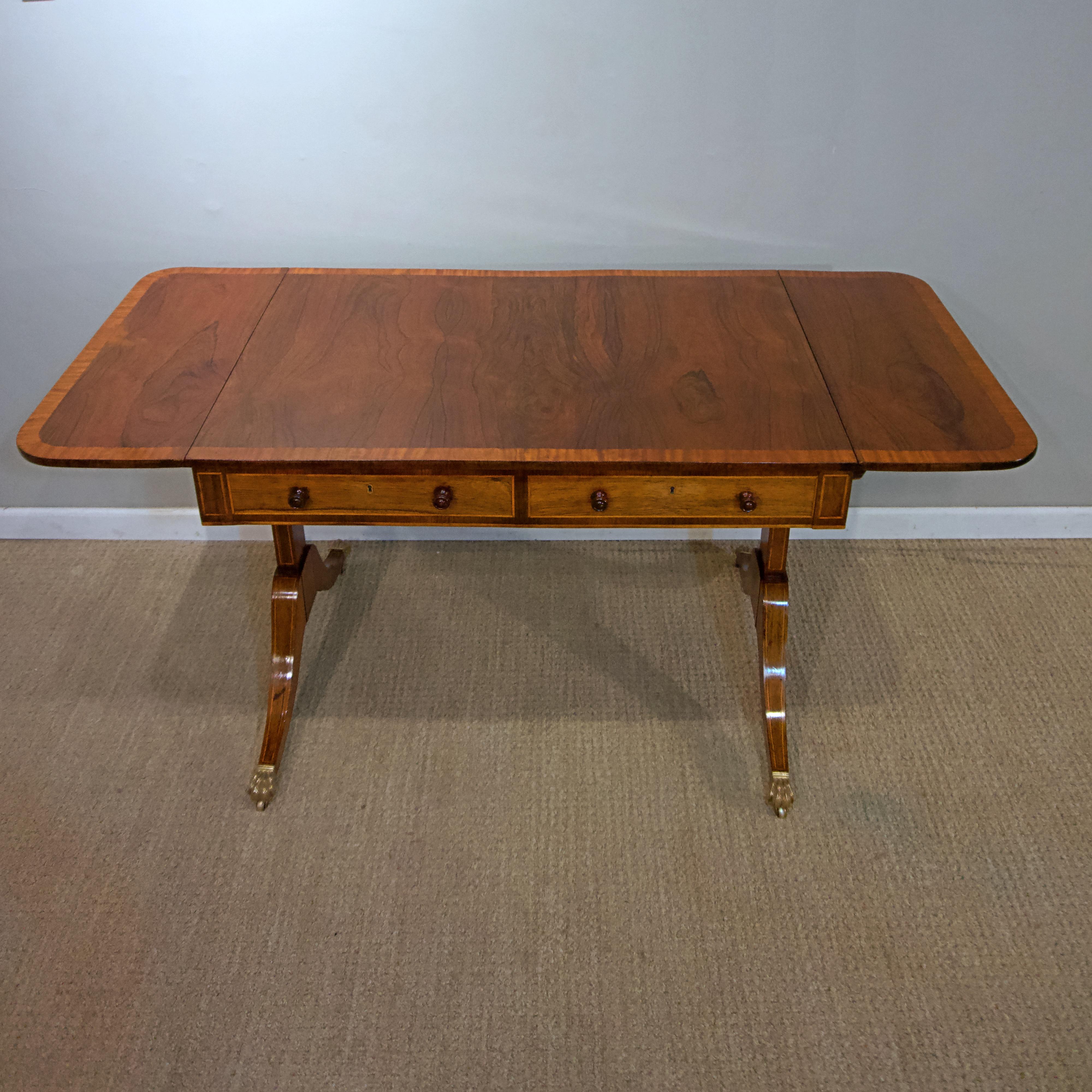Regency Rosewood Sofa Table In Good Condition For Sale In New York, NY