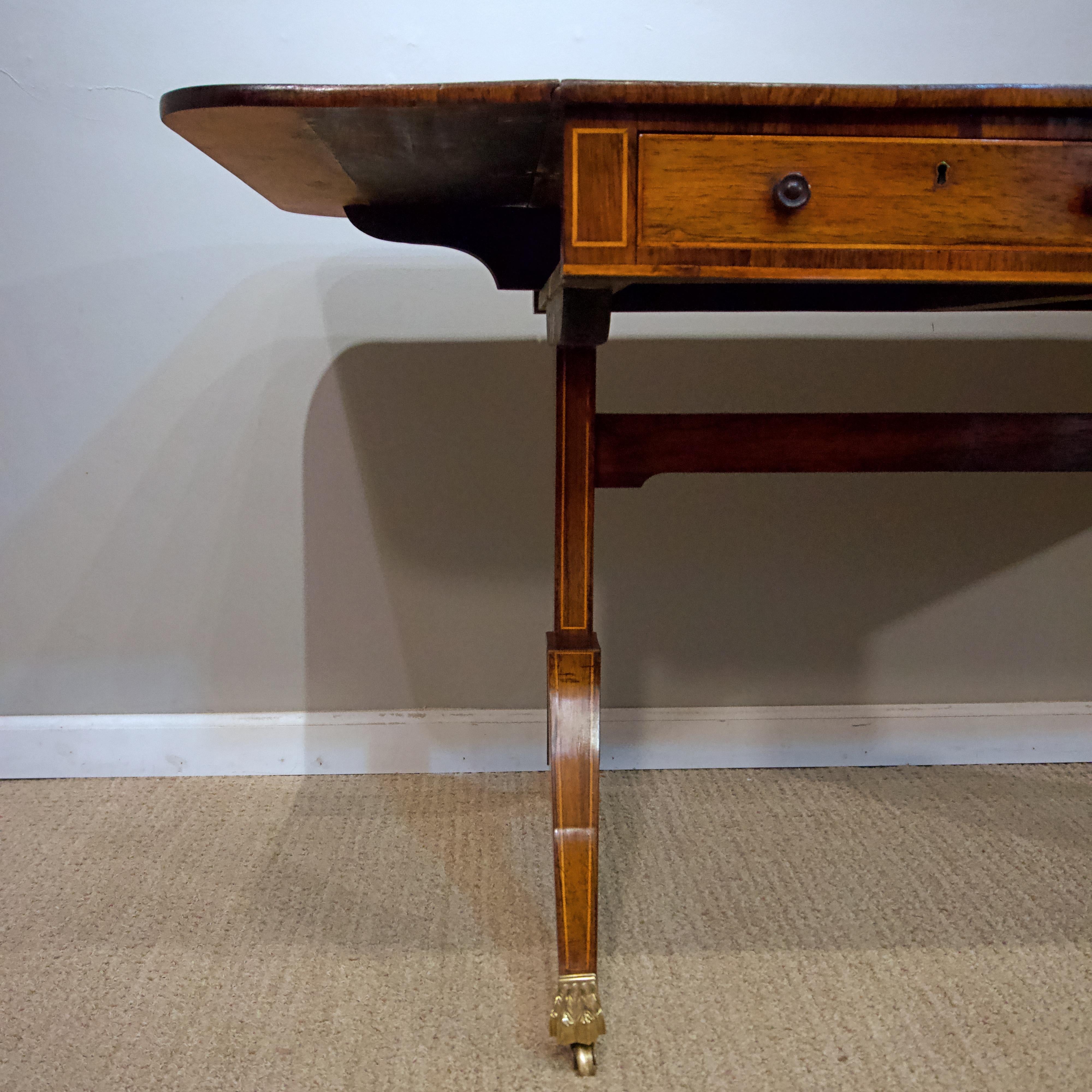 Brass Regency Rosewood Sofa Table For Sale