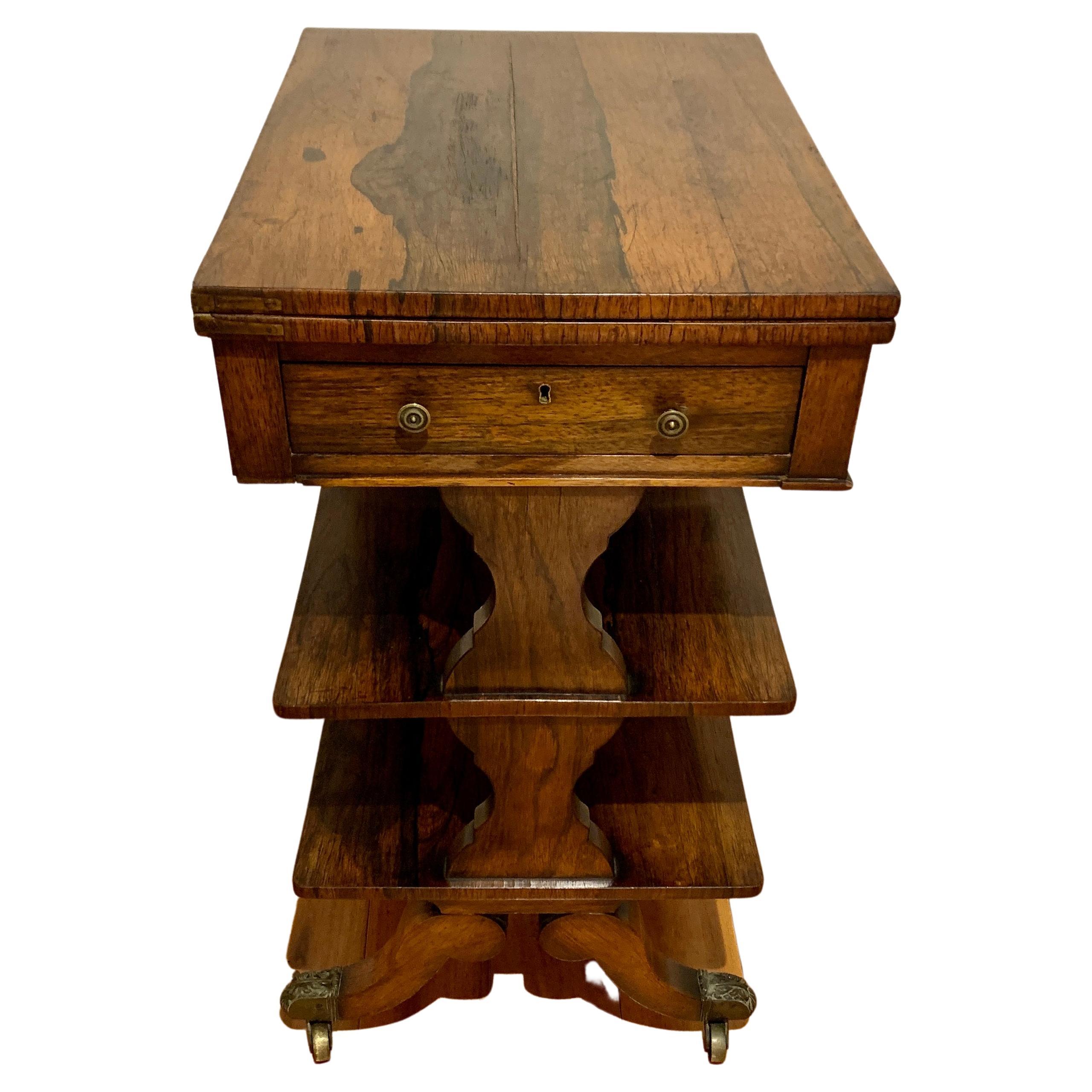 Regency Rosewood Table with Folding Top and Drawer For Sale