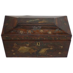 Regency Rosewood Tea Caddy with Later Painted Flowers, English 19th Century