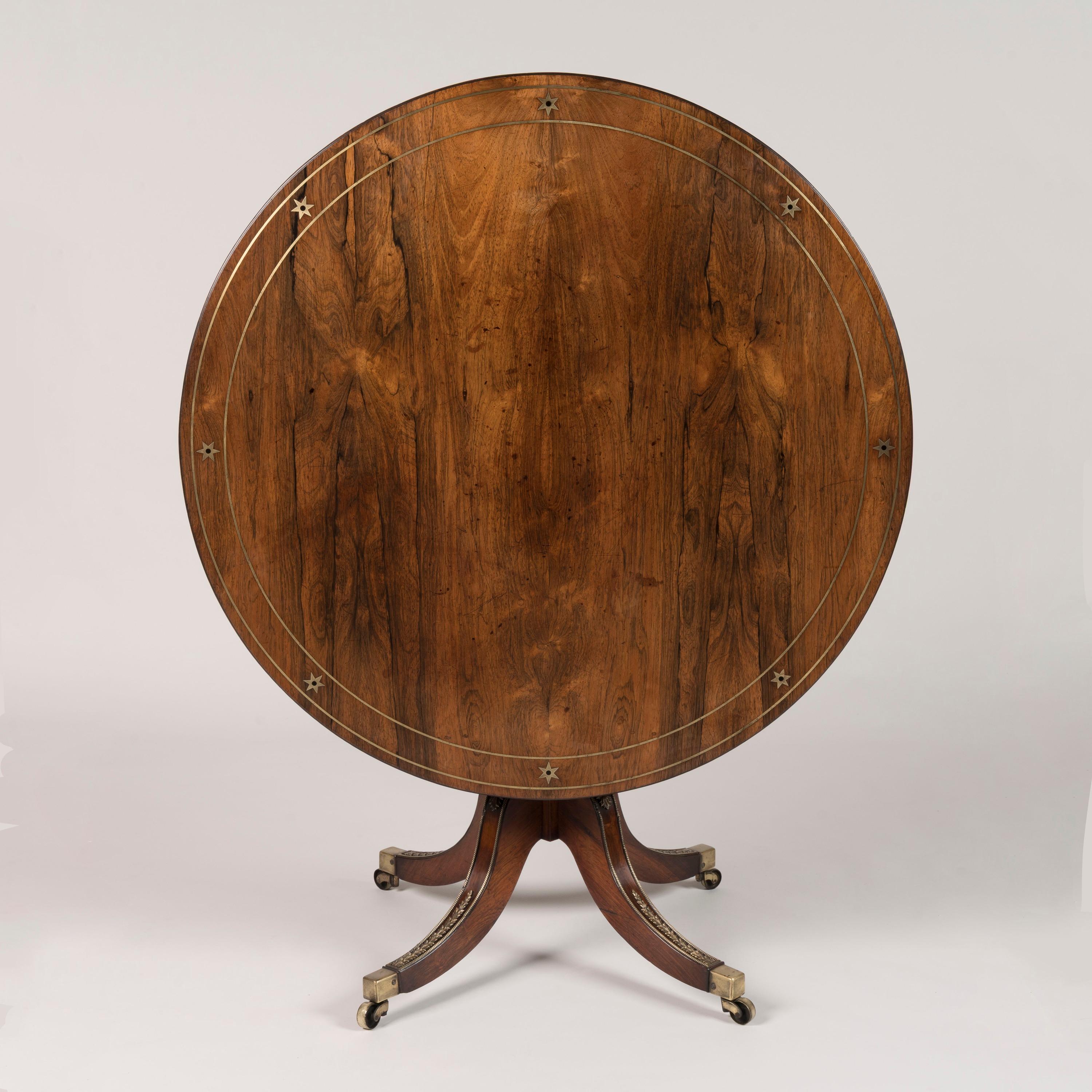 English Regency Rosewood Tilt-Top Centre Table, attributed to George Oakley, c. 1815 For Sale