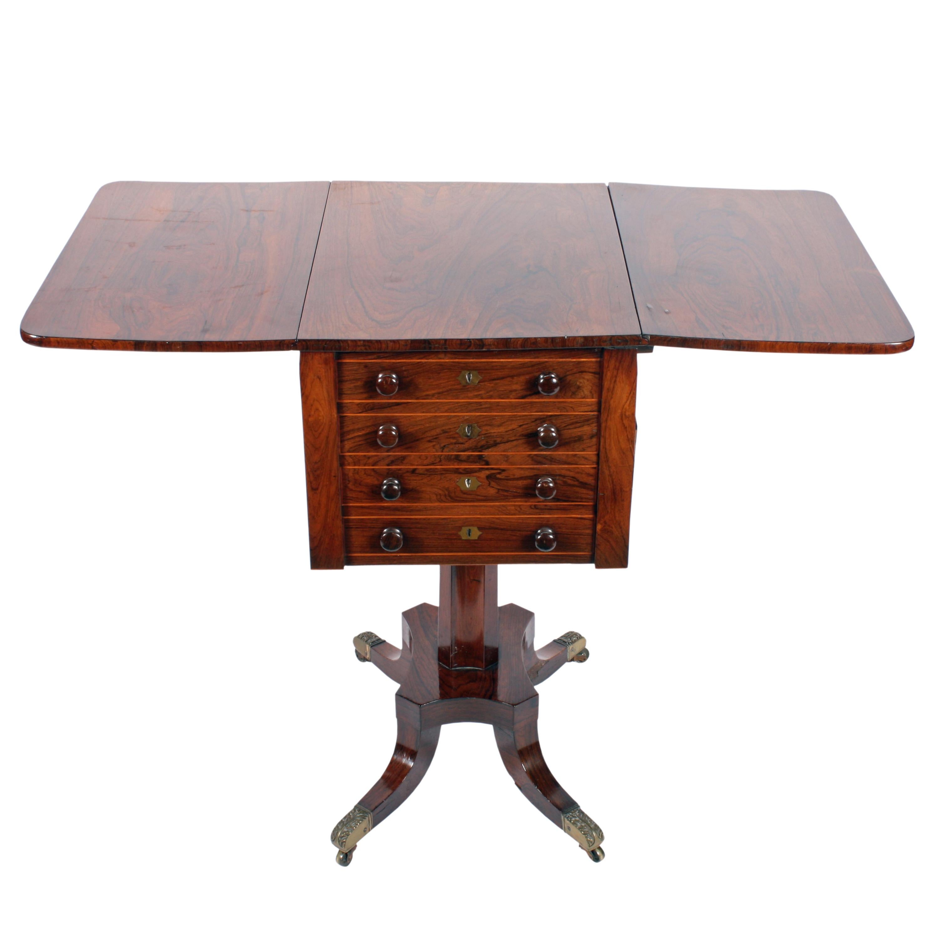 19th Century Regency Rosewood Drop Leaf Work Table In Good Condition For Sale In Newcastle Upon Tyne, GB