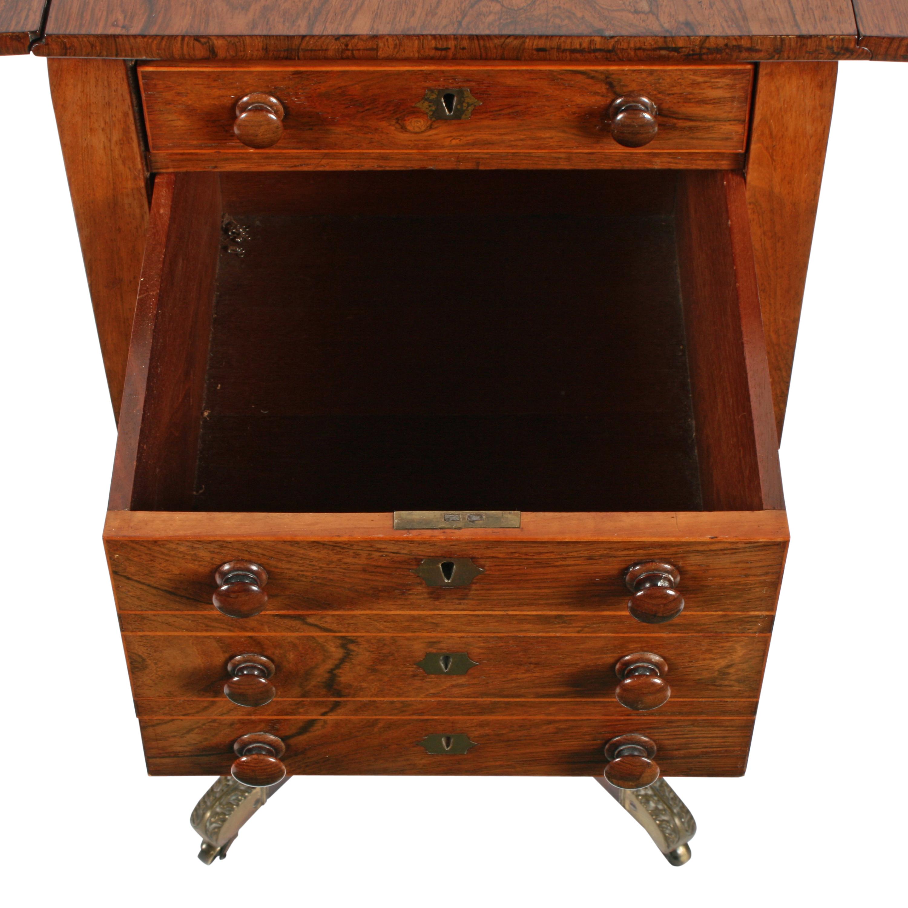 19th Century Regency Rosewood Drop Leaf Work Table For Sale 1