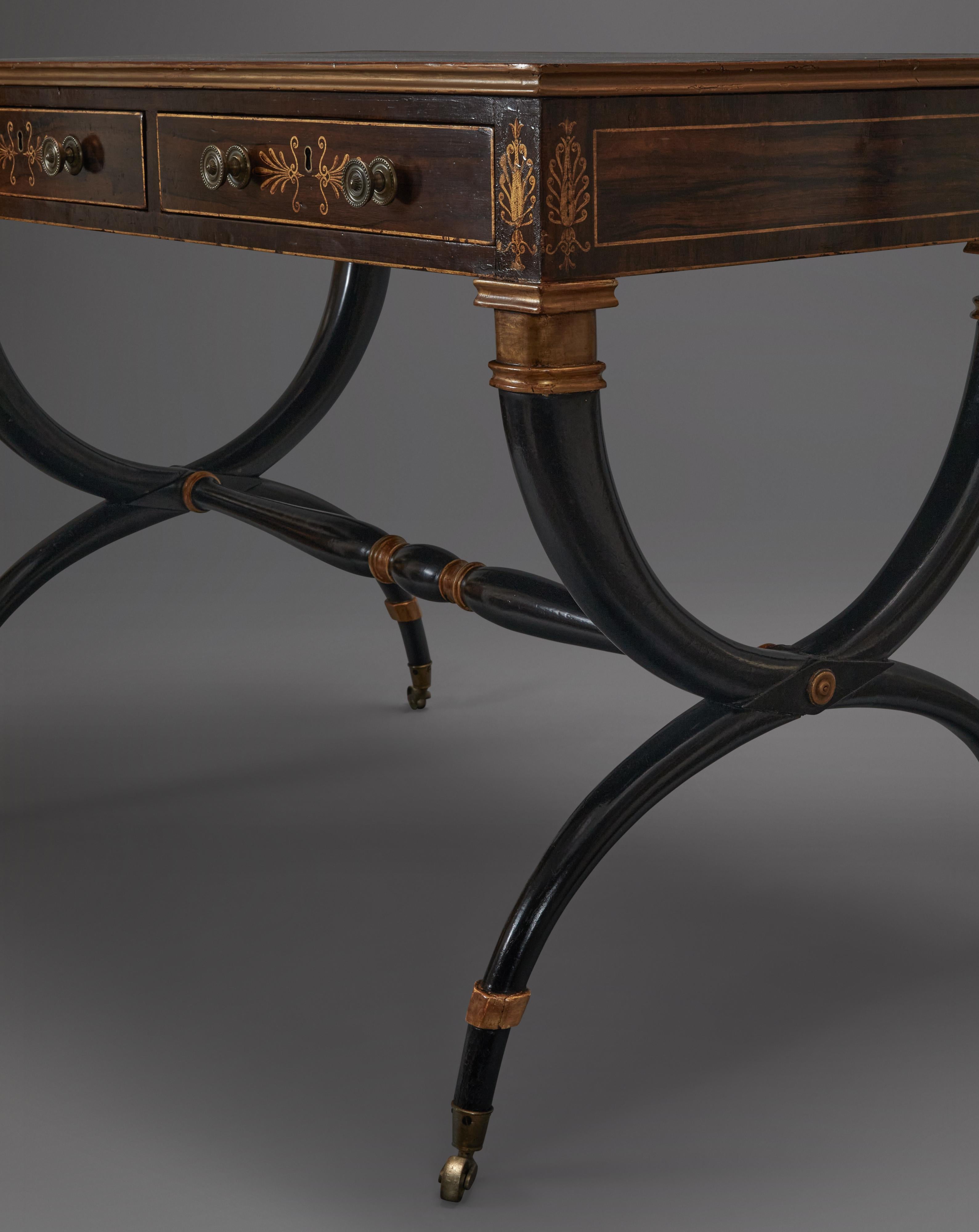 Regency Rosewood Writing Table In Good Condition For Sale In Hudson, NY