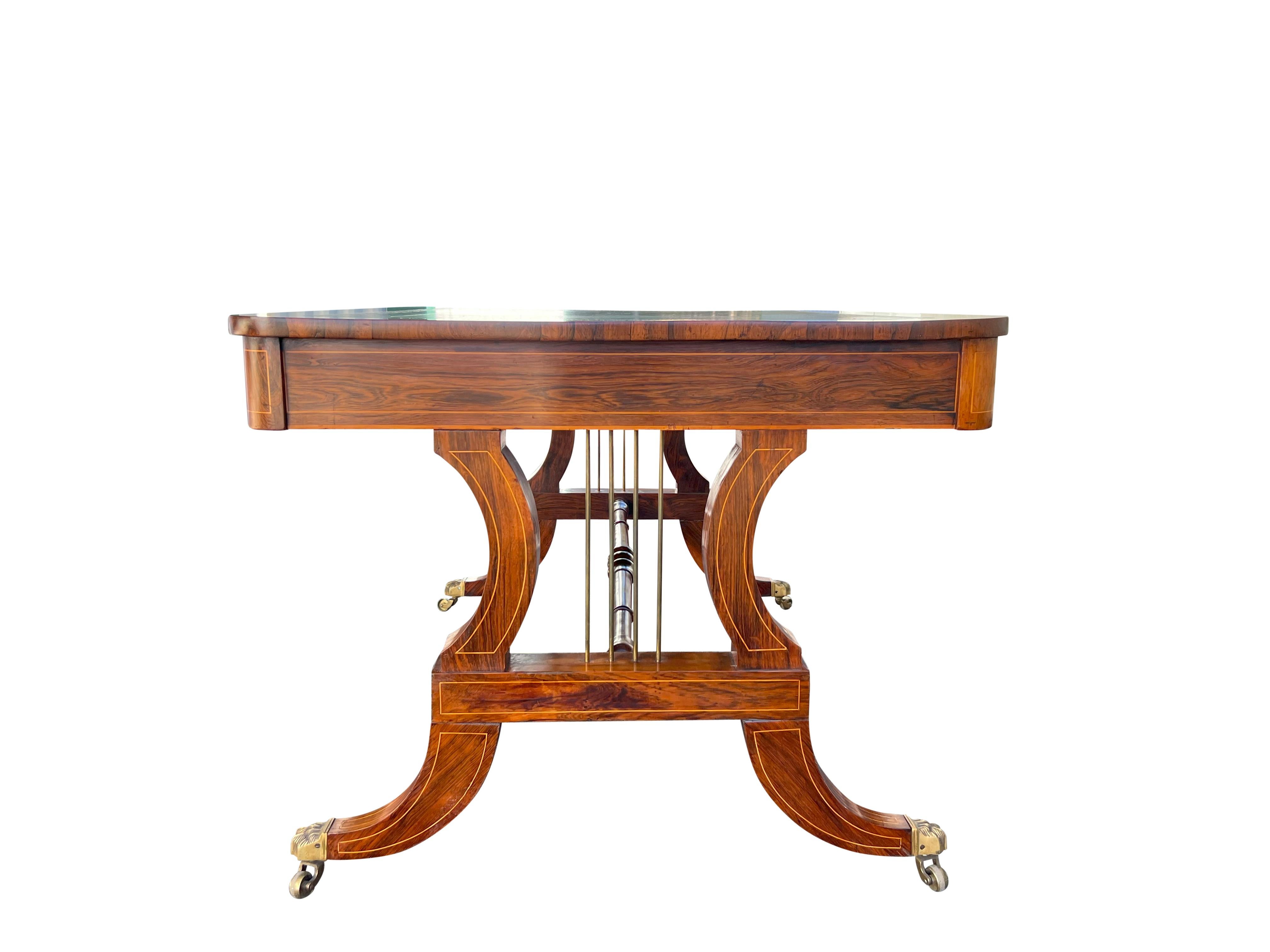Brass Regency Rosewood Writing Table For Sale