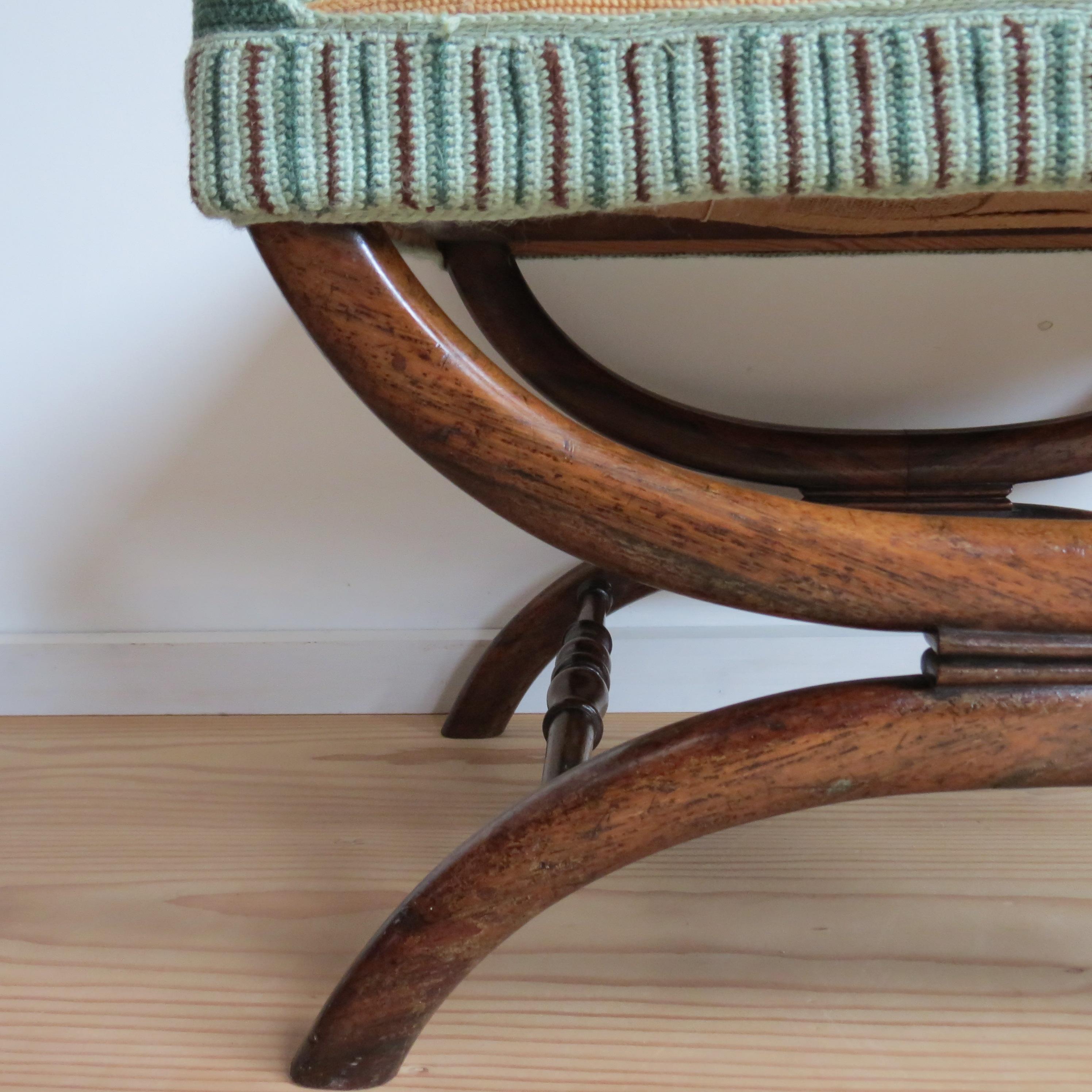 Regency Rosewood X Frame Stool with Tapestry 1830s 1