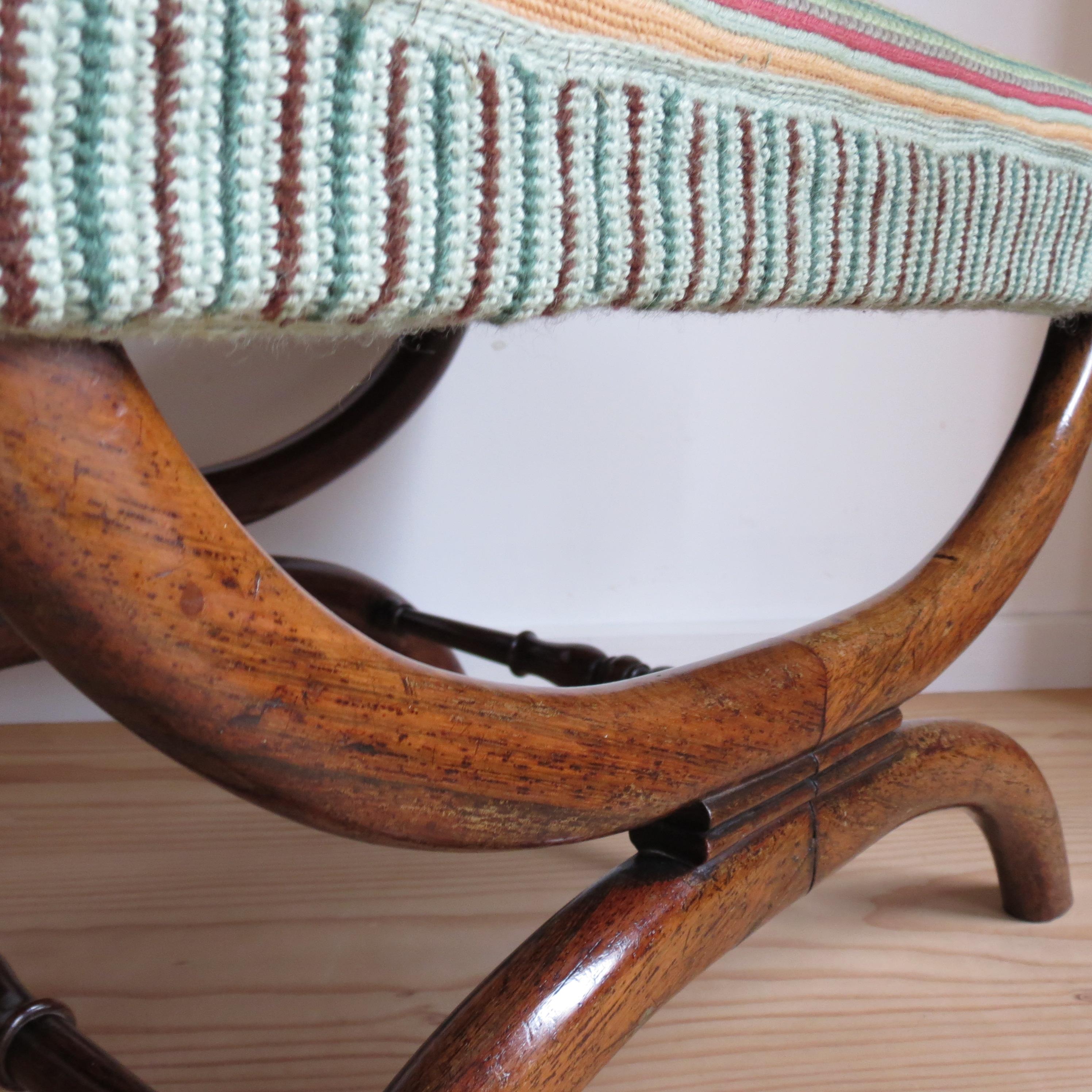Regency Rosewood X Frame Stool with Tapestry 1830s 3