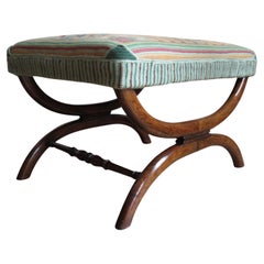 Sgabello Regency con struttura a X in palissandro e arazzo del 1830