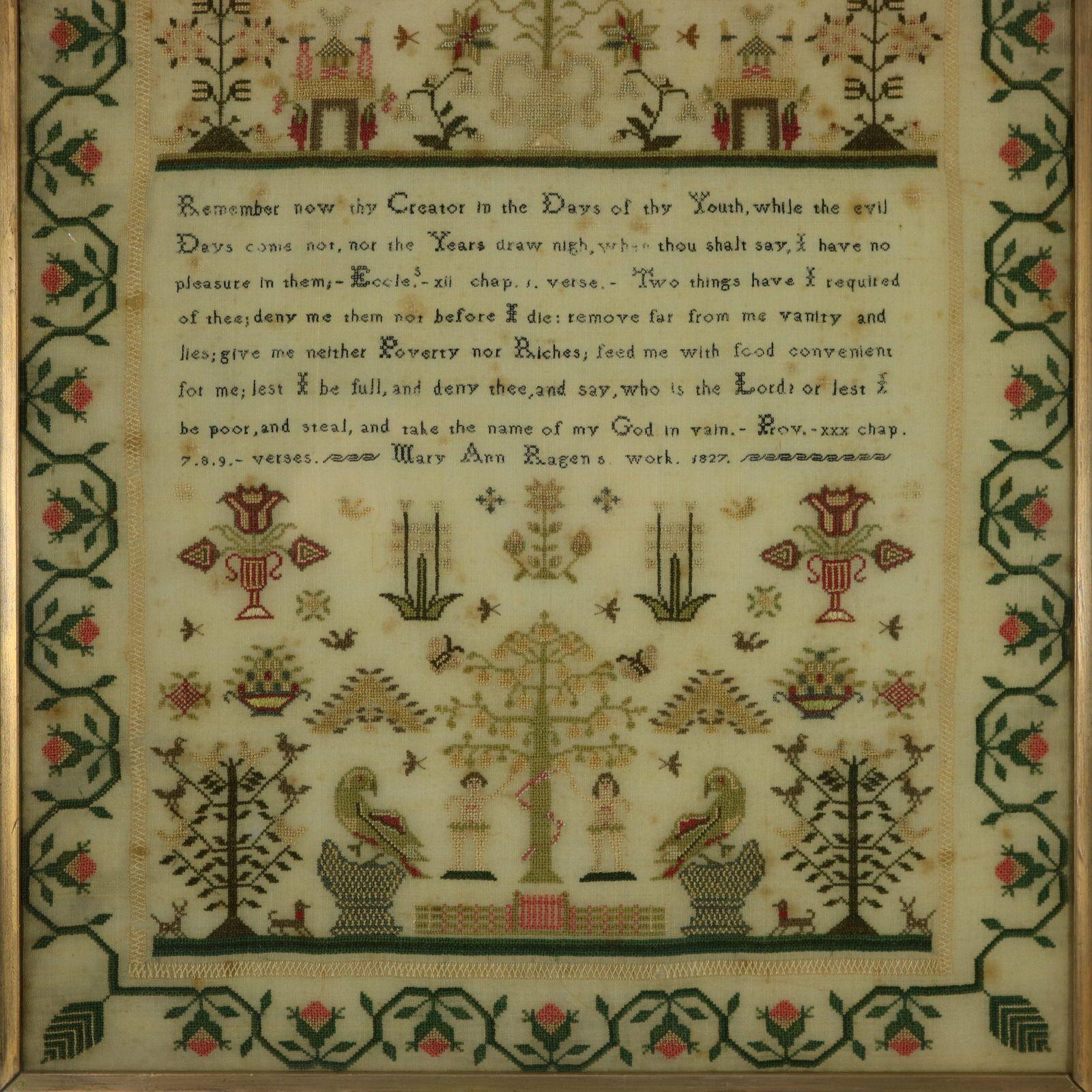 Regency Sampler, 1827, by Mary Ann Ragen In Good Condition For Sale In Chelmsford, Essex