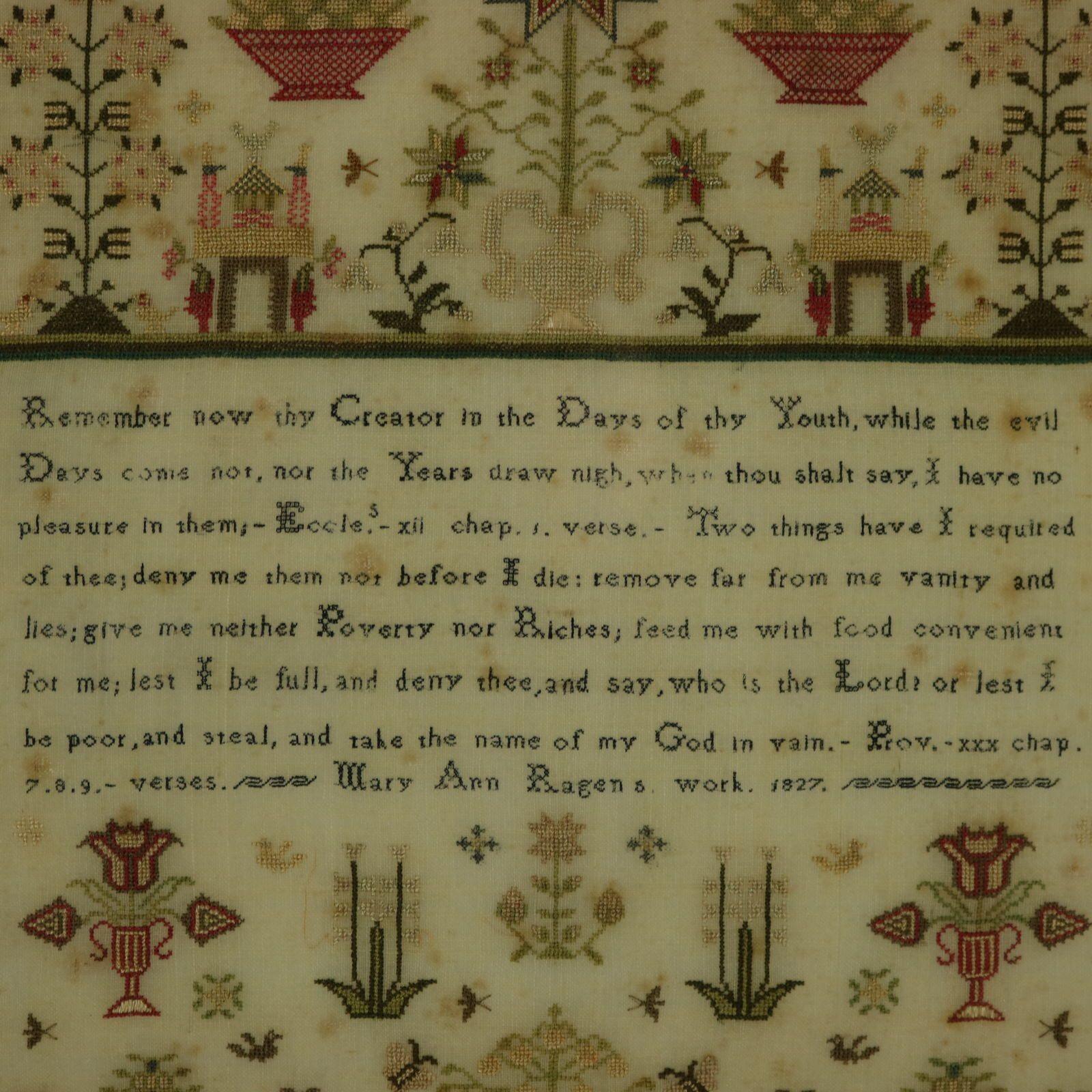 Silk Regency Sampler, 1827, by Mary Ann Ragen For Sale