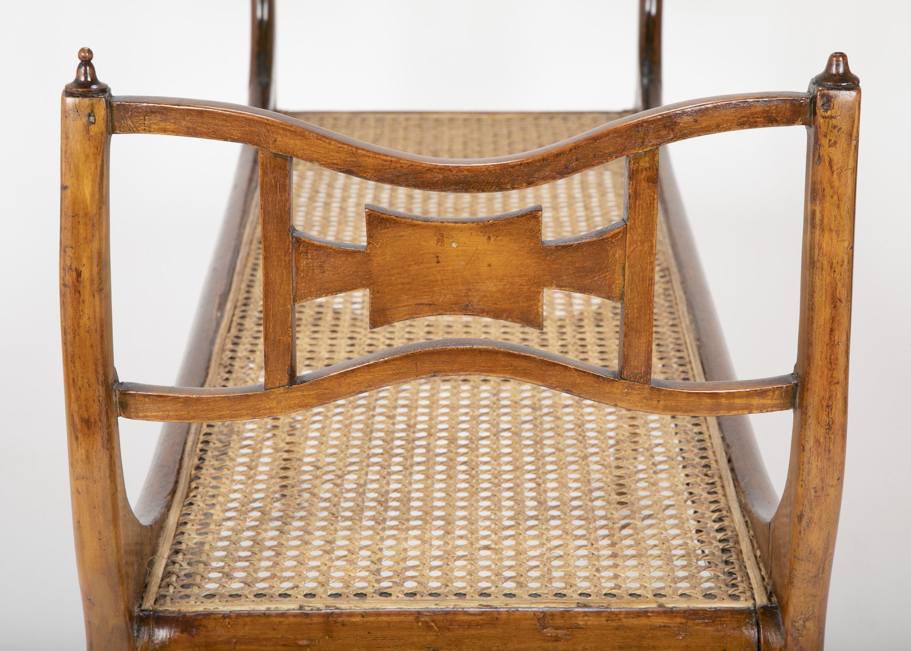 Wood Regency Satinwood Floral Decorated Caned Seat Bench