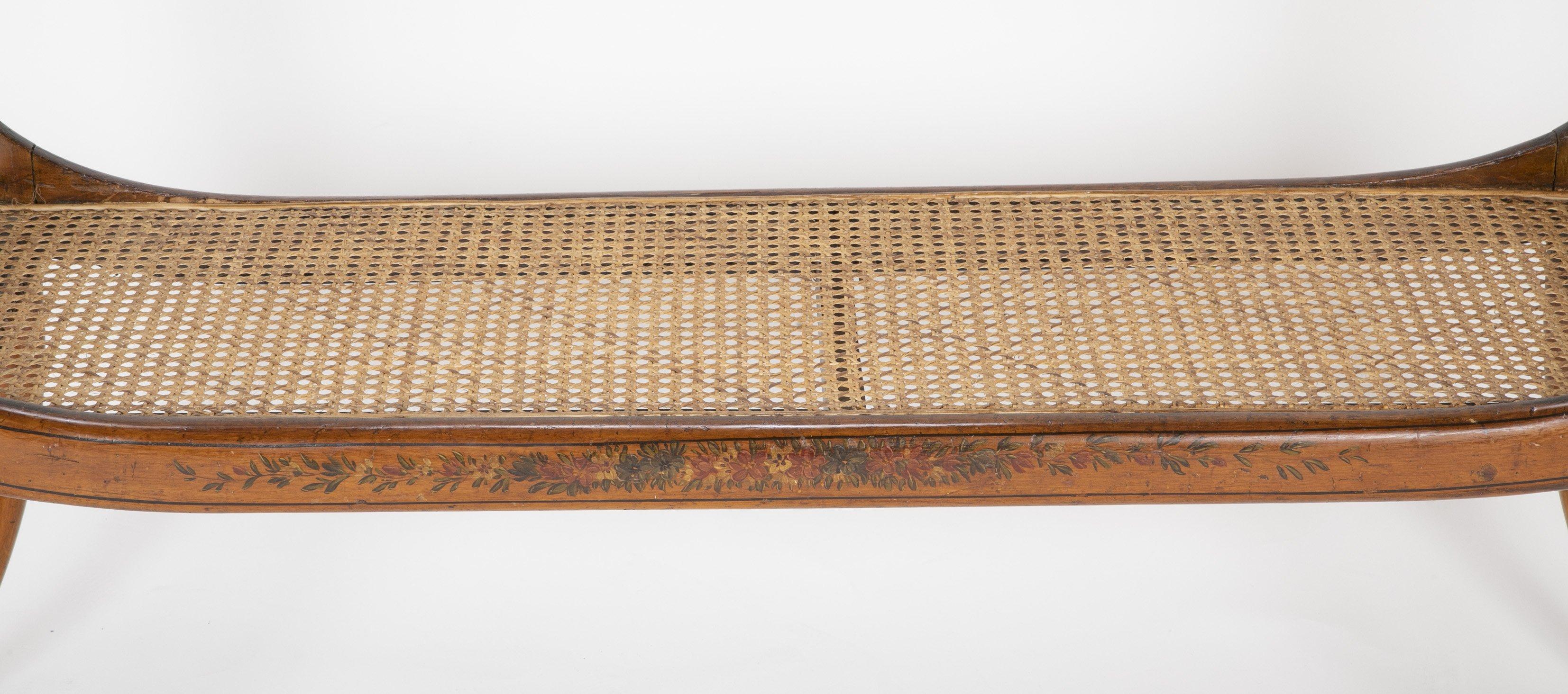 Regency Satinwood Floral Decorated Caned Seat Bench 2