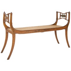 Regency Satinwood Floral Decorated Caned Seat Bench