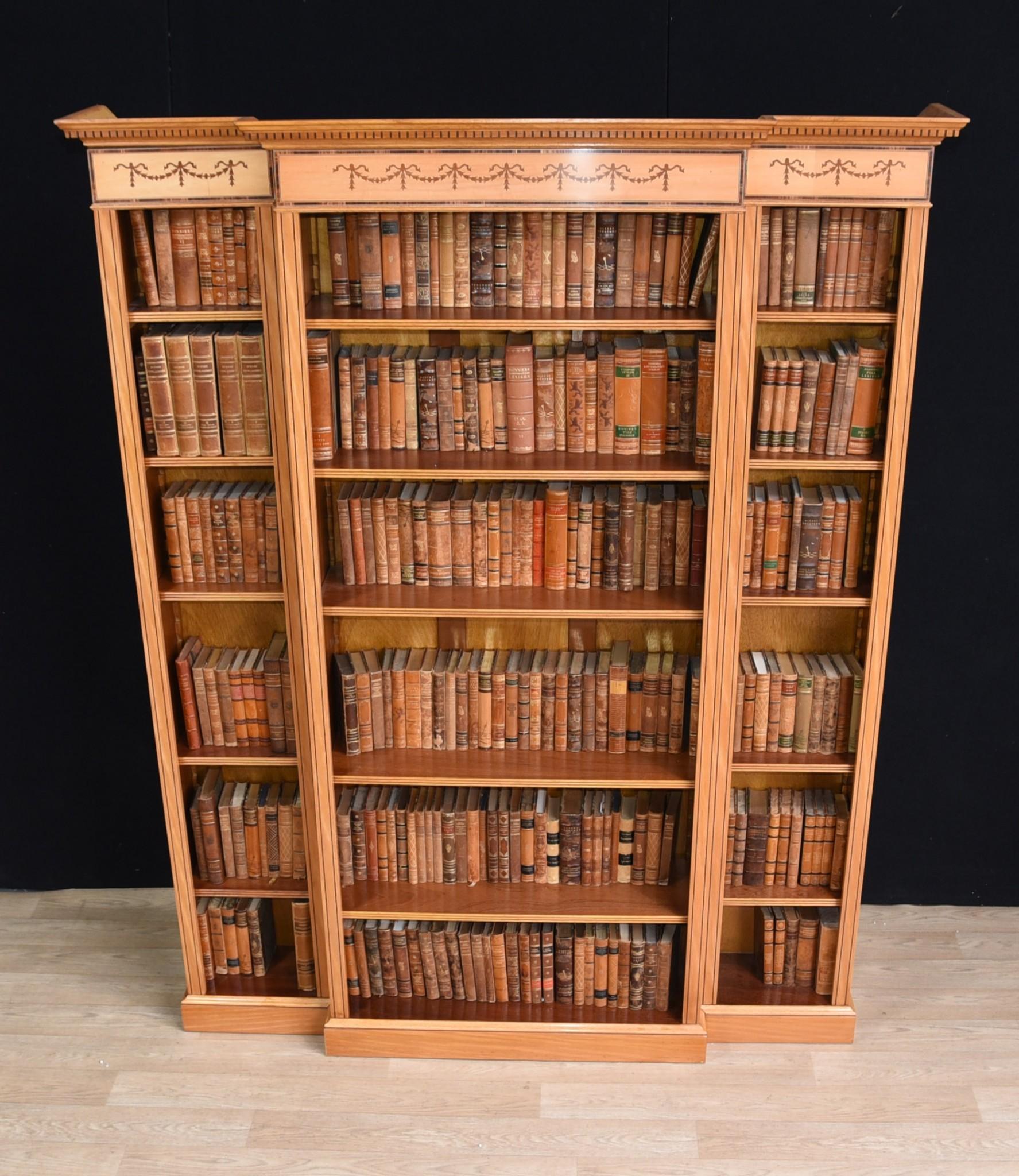 Regency Satinwood Open Bookcase Sheraton Inlay Breakfront Bookcases For Sale 6
