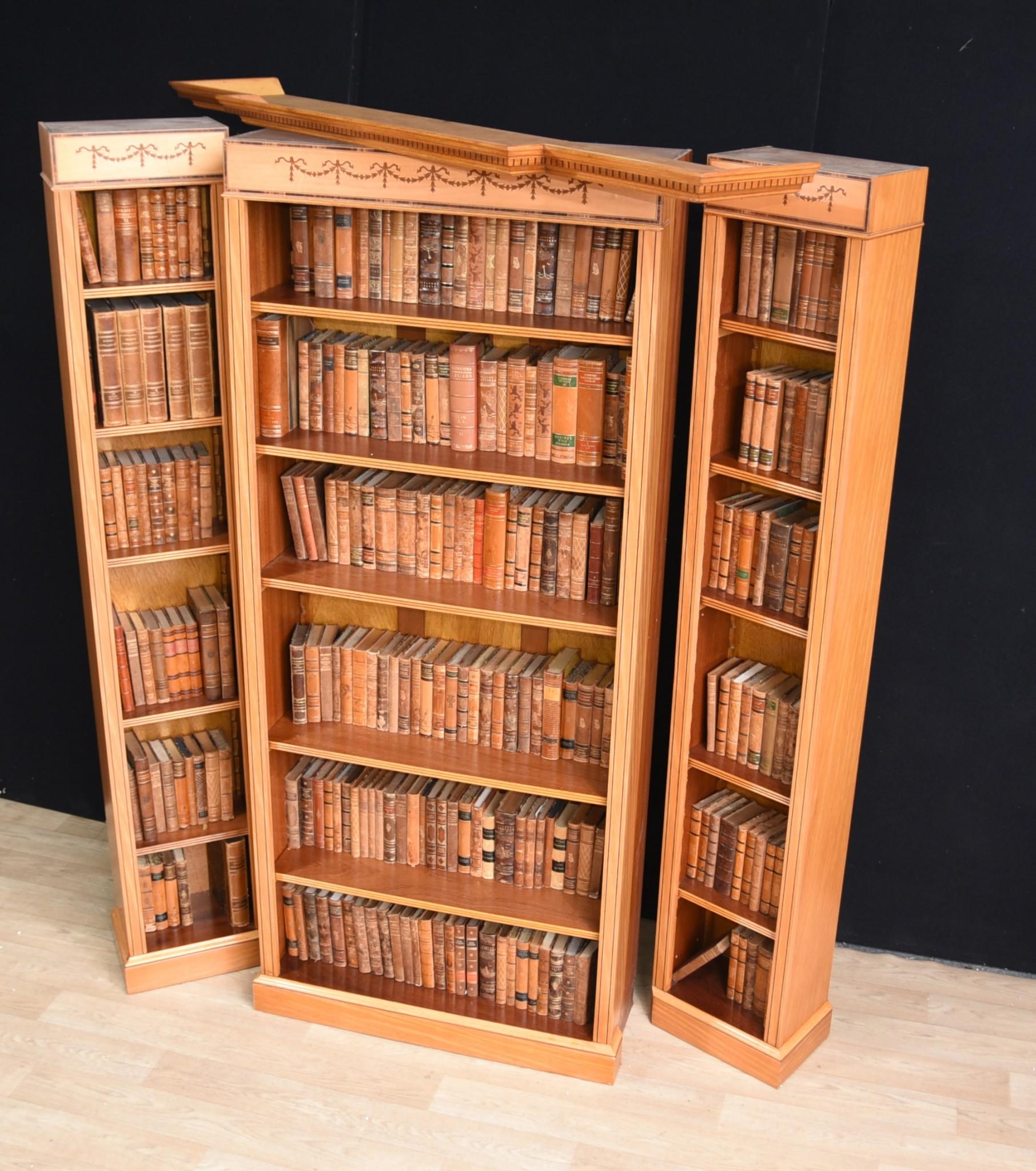 Regency Satinwood Open Bookcase Sheraton Inlay Breakfront Bookcases en vente 9