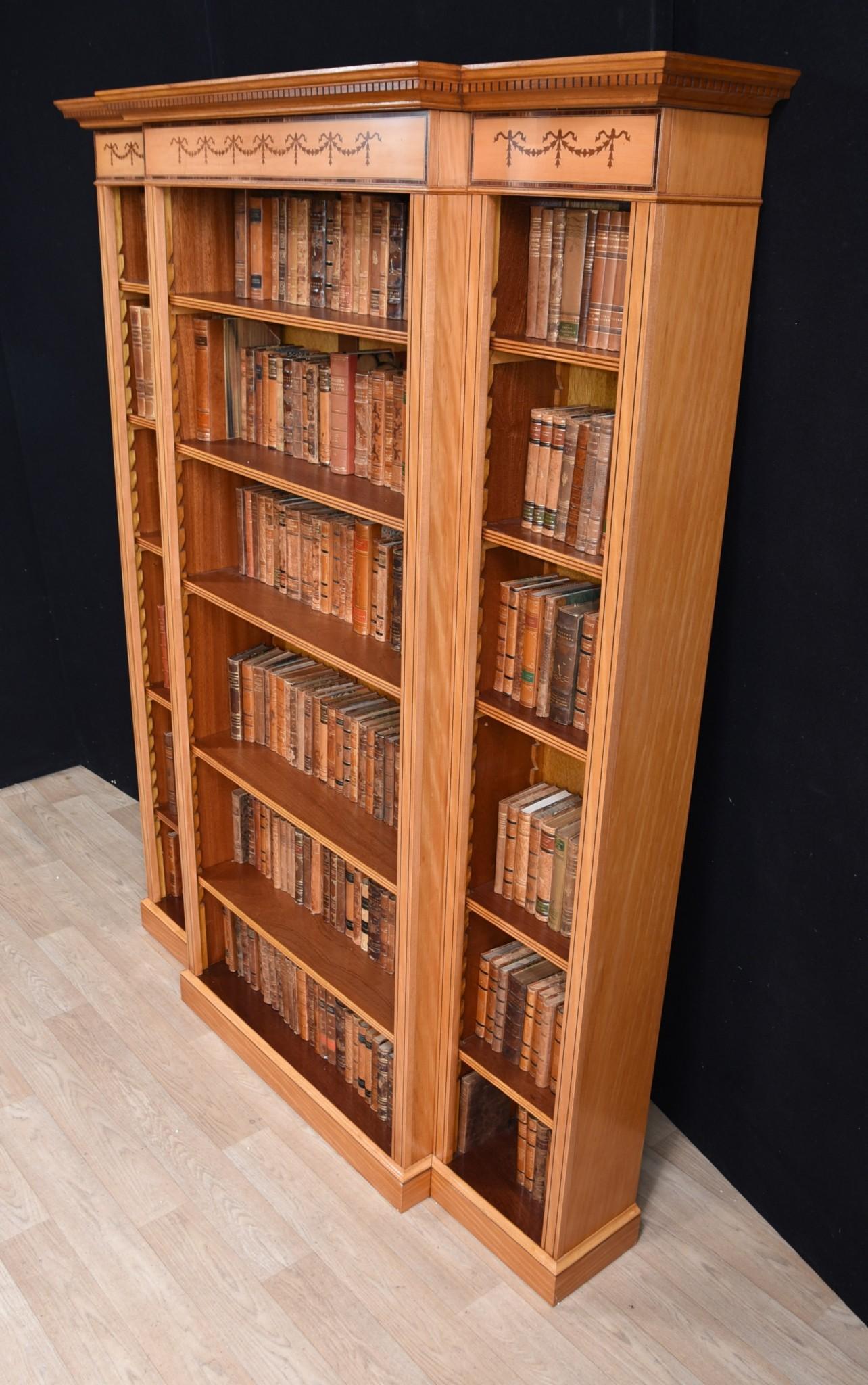 Regency Satinwood Open Bookcase Sheraton Inlay Breakfront Bookcases For Sale 11