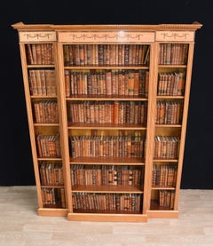 Regency Satinwood Open Bookcase Sheraton Inlay Breakfront Bookcases