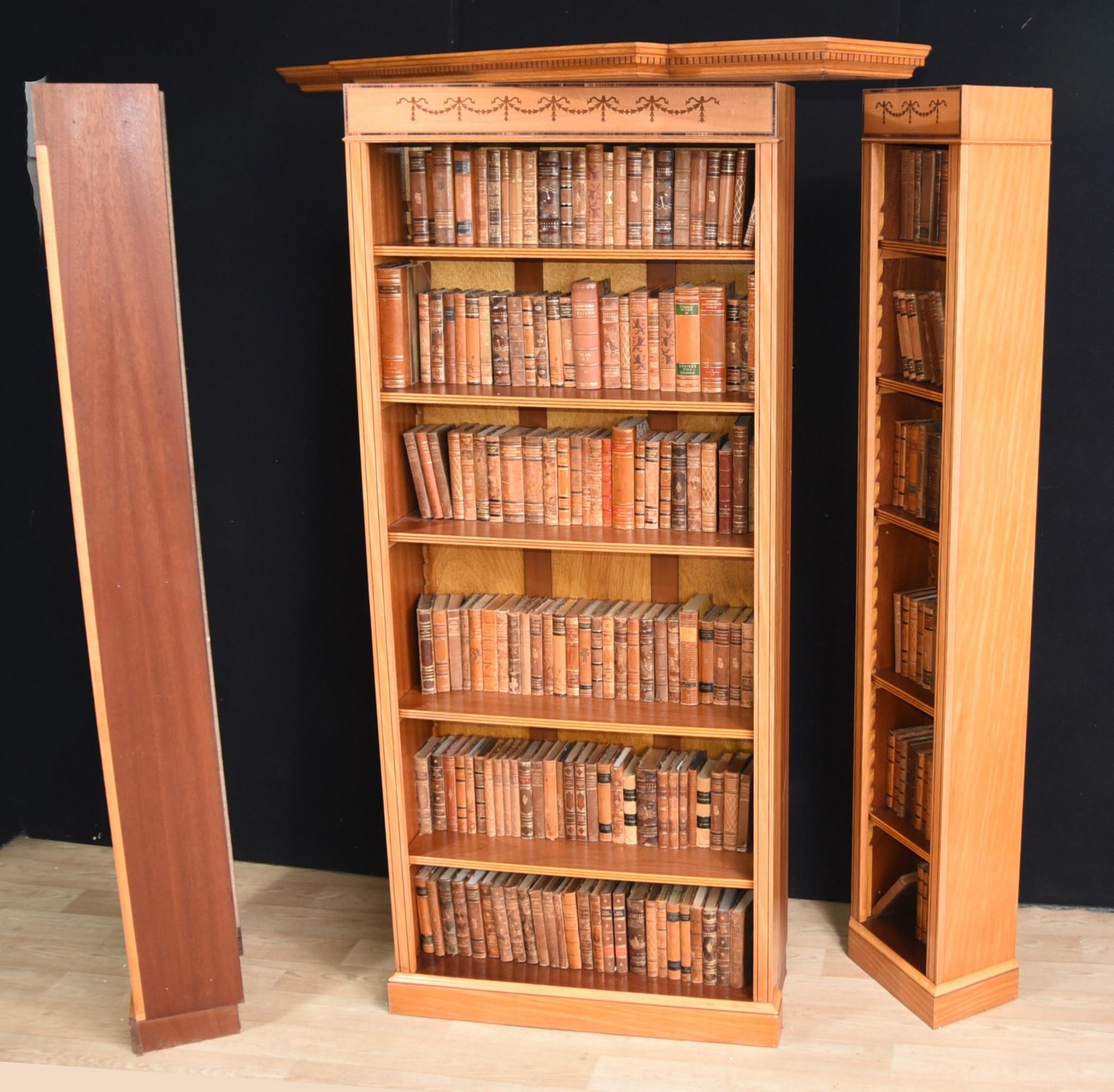 Regency Satinwood Open Bookcase Sheraton Inlay Breakfront Bookcases In Good Condition For Sale In Potters Bar, GB