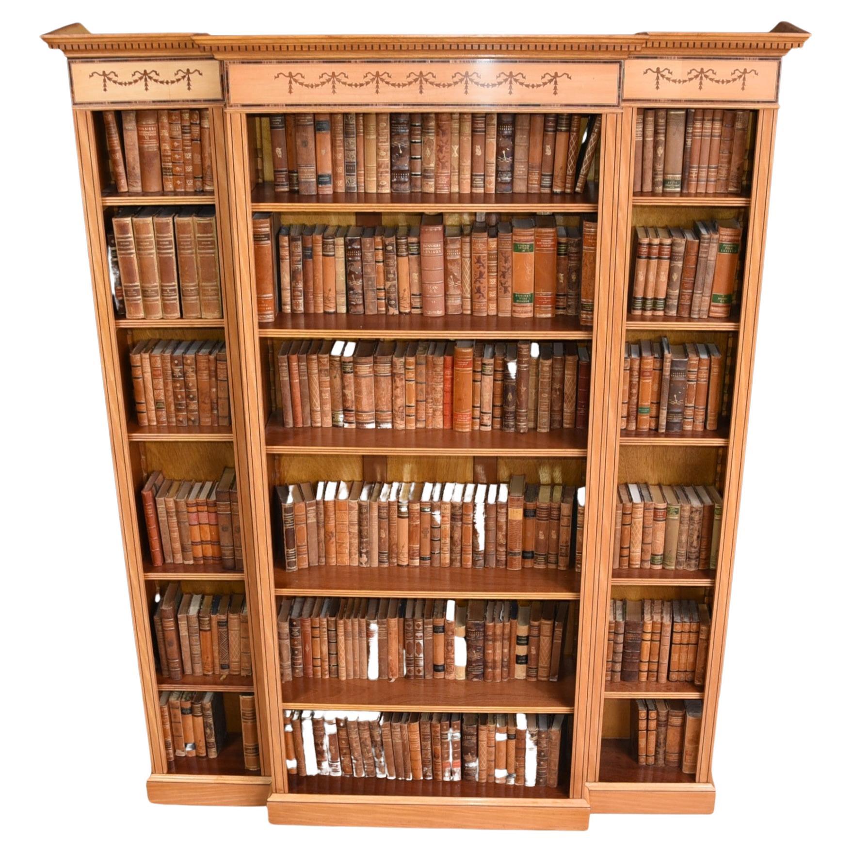Regency Satinwood Open Bookcase Sheraton Inlay Breakfront Bookcases For Sale