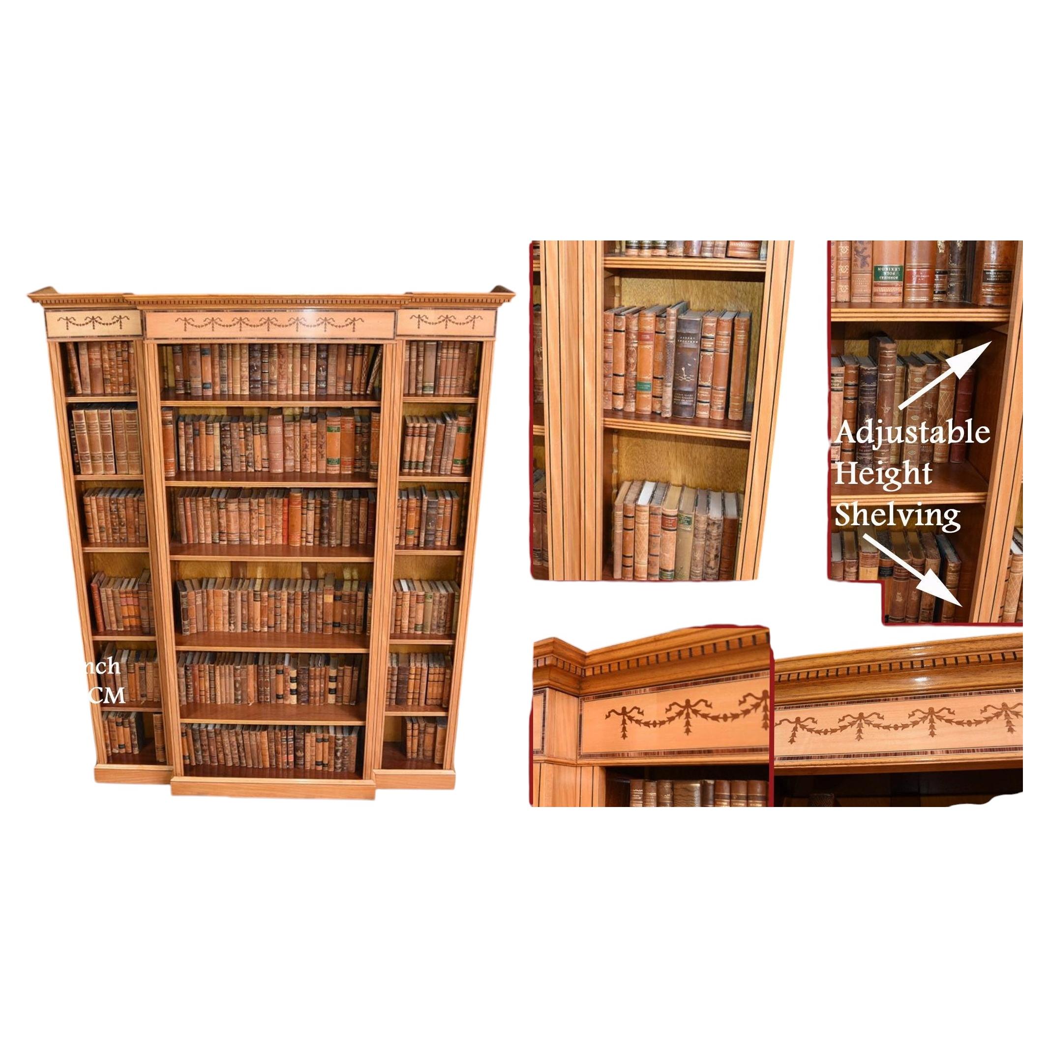 Regency Satinwood Open Bookcase Sheraton Inlay Breakfront Bookcases For Sale