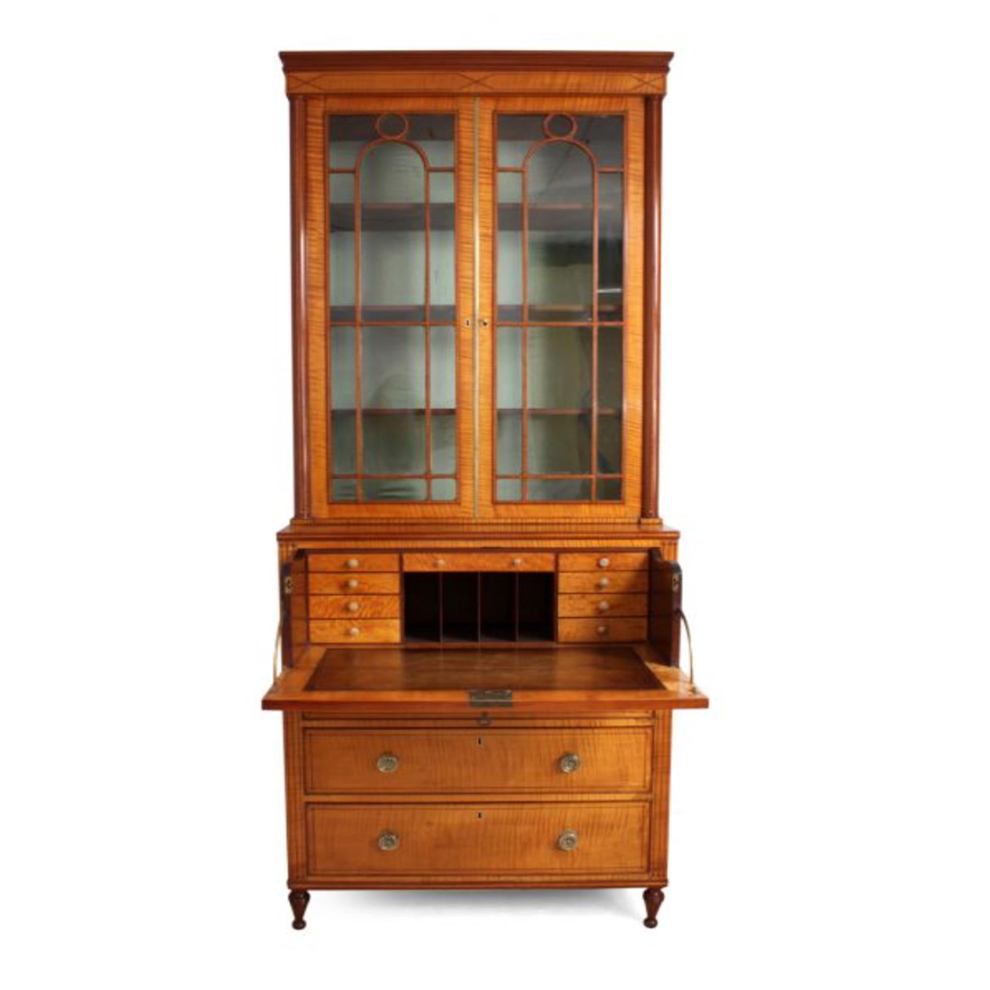 Unknown Regency Satinwood Secretaire Bookcase, c1815