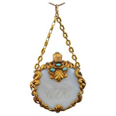 Pendentif Regency Scent Bottle Azure Opaline Turquoise 15 Ct Gold