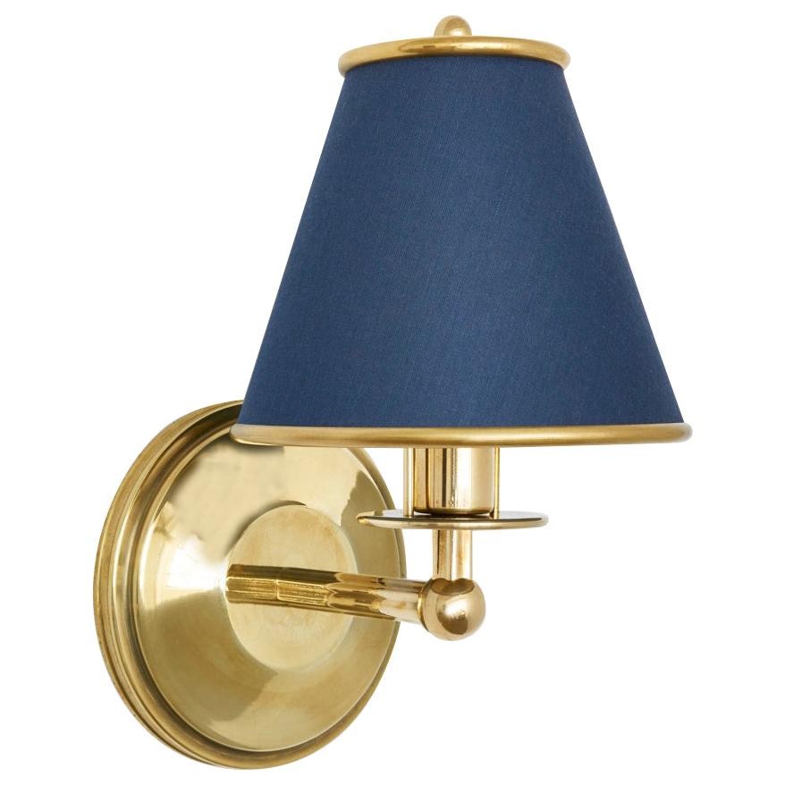 Regency Sconce by Billy Cotton in Brass with Navy Shade For Sale
