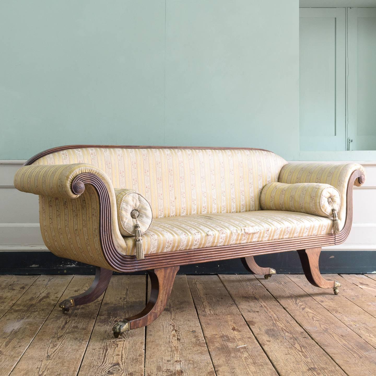 English Regency Mahogany Scroll End Sofa