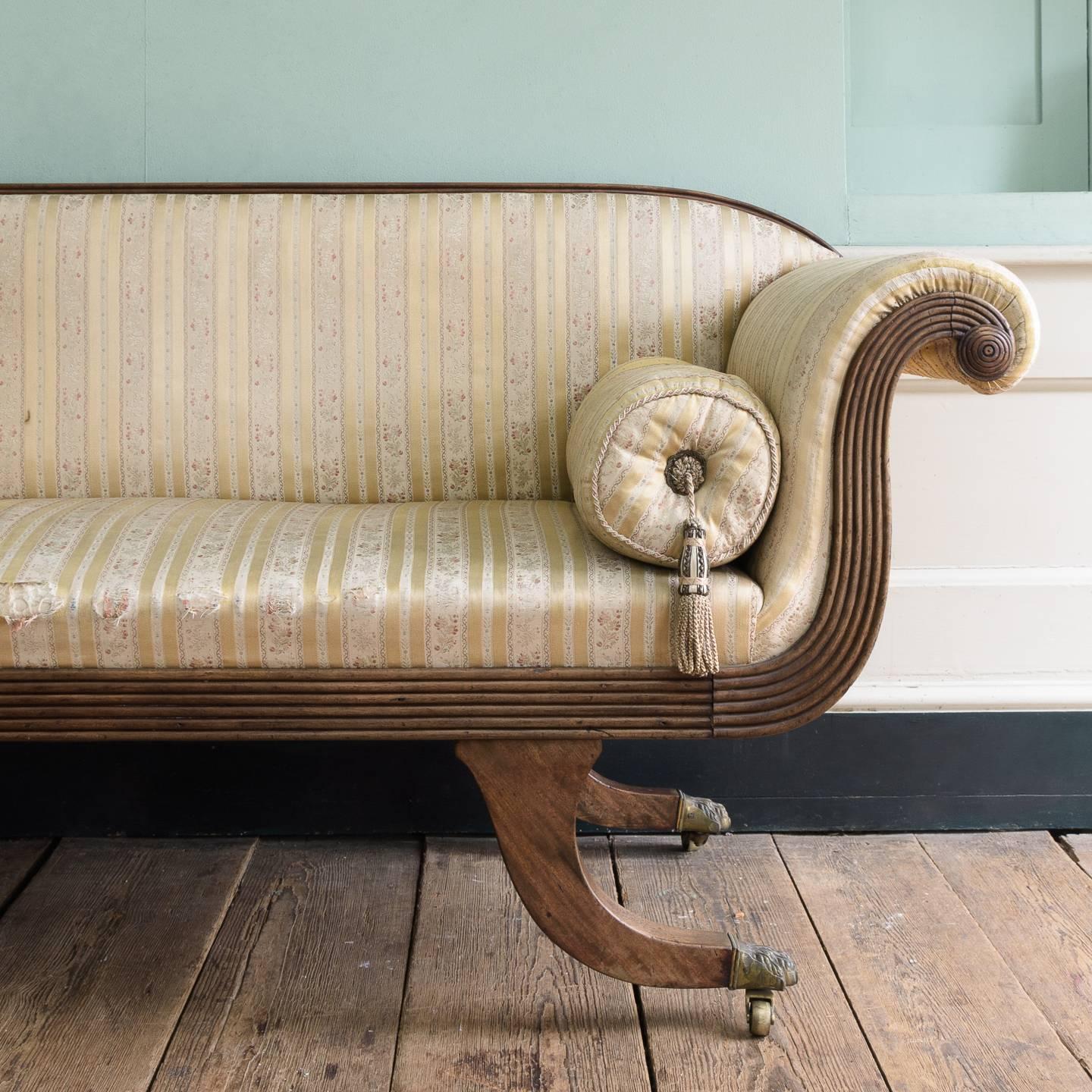 Regency Mahogany Scroll End Sofa In Fair Condition In London, GB