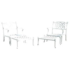 Regency Scrollwork Aluminum Garden Patio Lounge Arm Chairs with Ottoman- a Pair
