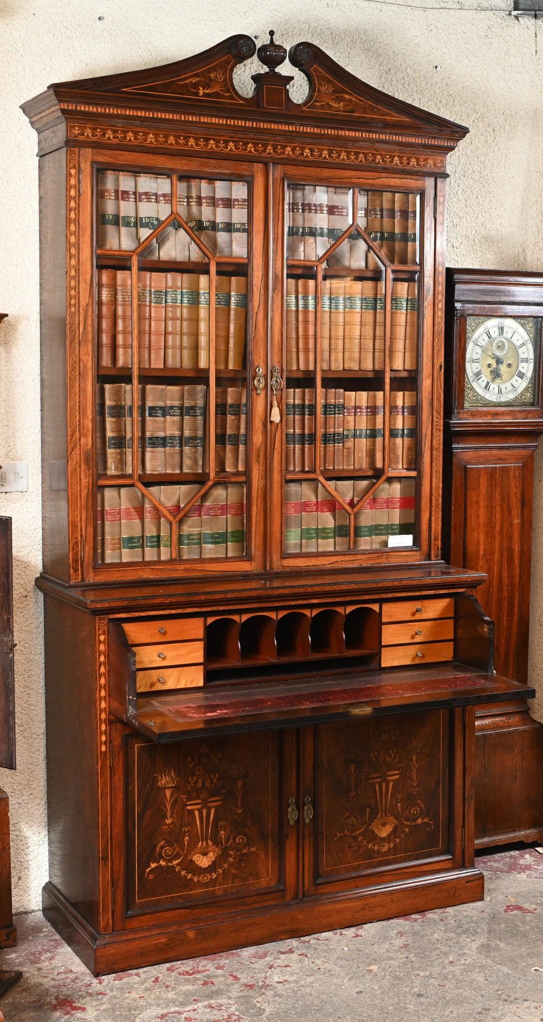 Regency Secretaire Bookcase Bureau Mahogany Inlay Desk For Sale 6
