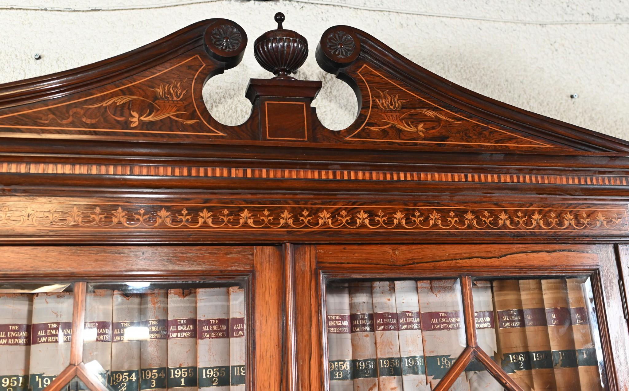 Late 20th Century Regency Secretaire Bookcase Bureau Mahogany Inlay Desk For Sale