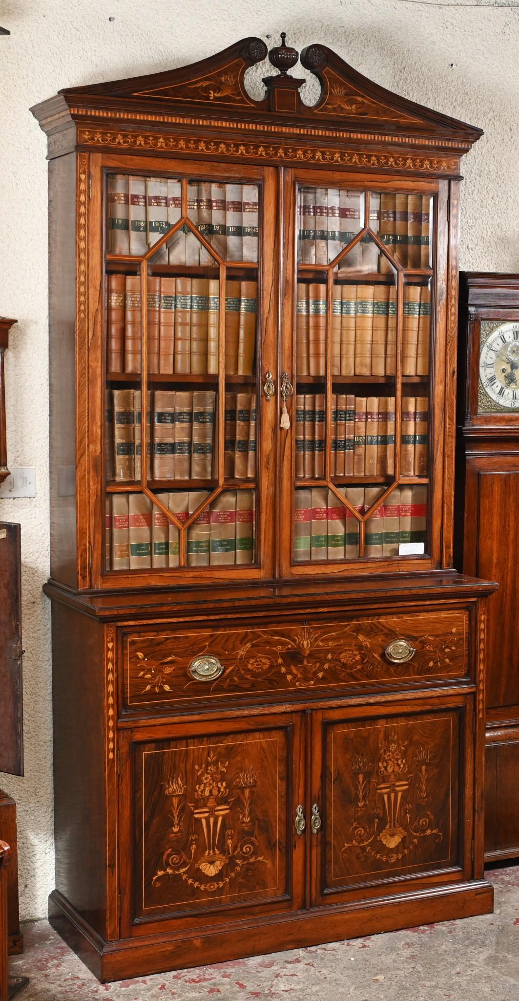 Regency Secretaire Bookcase Bureau Mahogany Inlay Desk For Sale 4